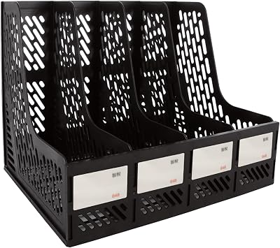 ASelected File Holder Folding Bookshelf,4 Vertical Plastic Magazine Holders Desk Organizer Document Folder For Office Organization And Storage Black