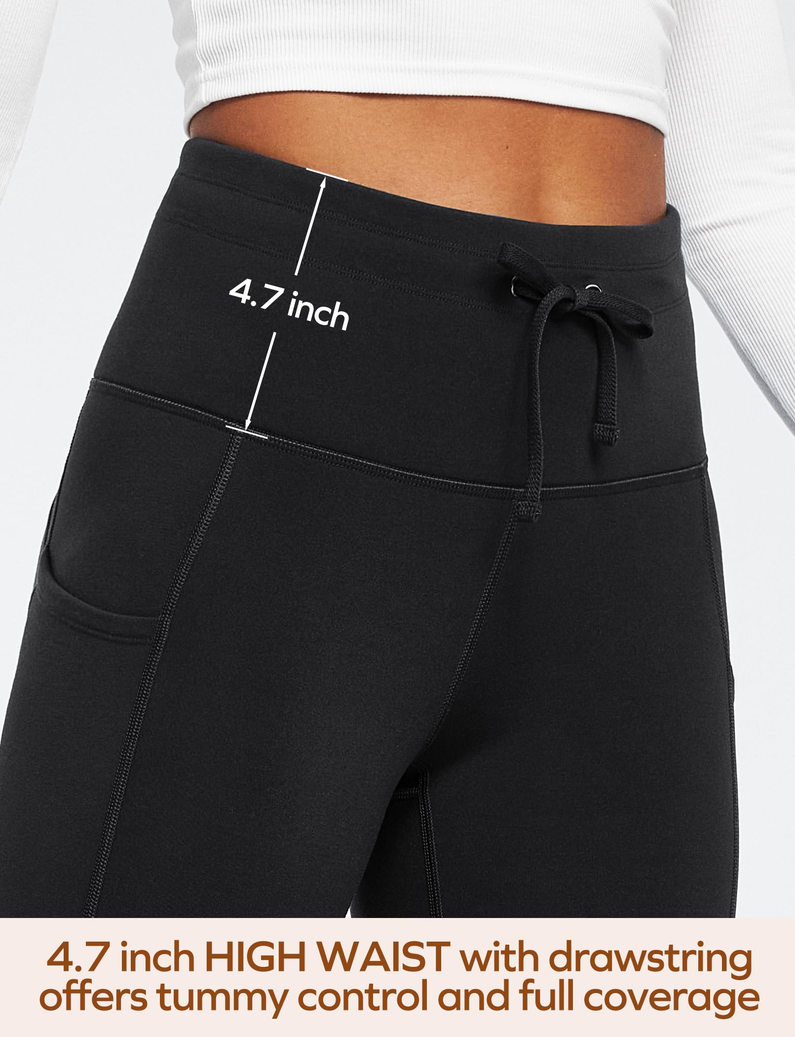 Leggings con forro polar para mujer con bolsillos, resistentes al agua, cintura alta, leggings térmicos de invierno para mujer, senderismo, Leggings con forro polar negro 4