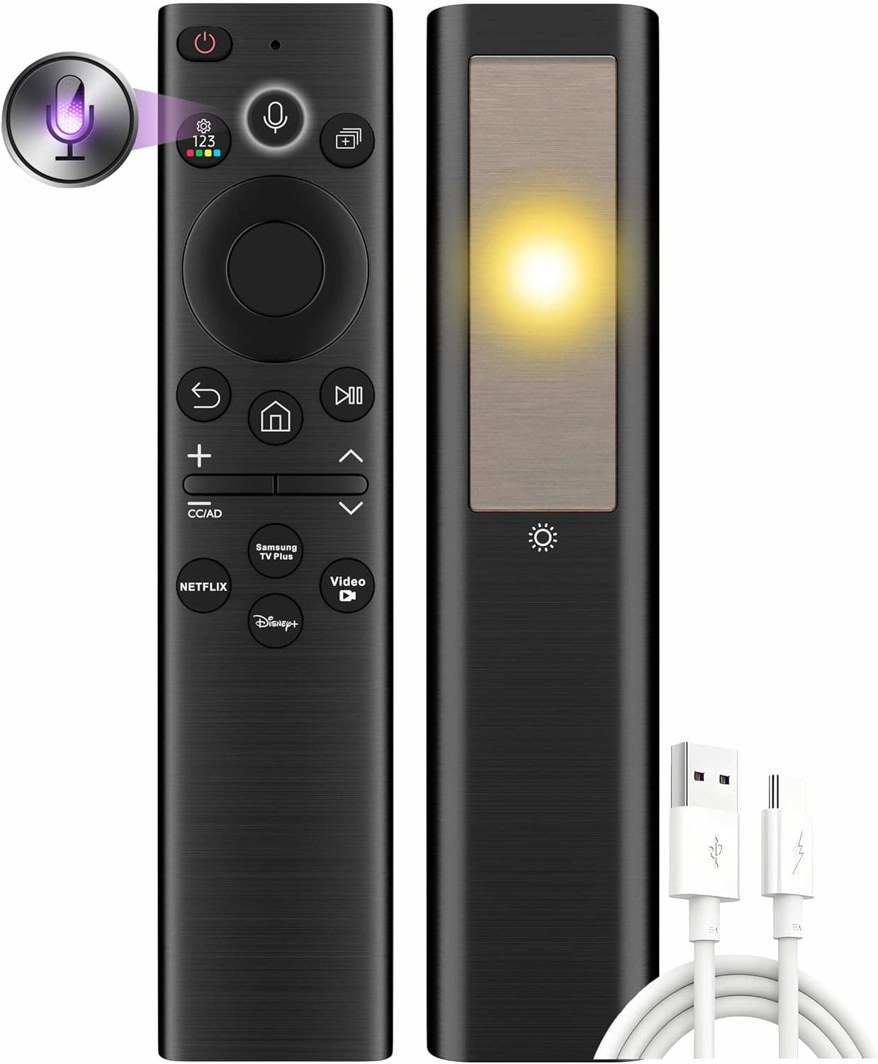 Replacement Solar TV Remote for Samsung Smart TV 2025-2018, Rechargeable, Solarcell, USB-C/Type C Fast Charging, Voice&Bluetooth. Compatbile with Samsung Remote Control for Smart TV. 2-Year Warranty. for Samsung Solar Remote