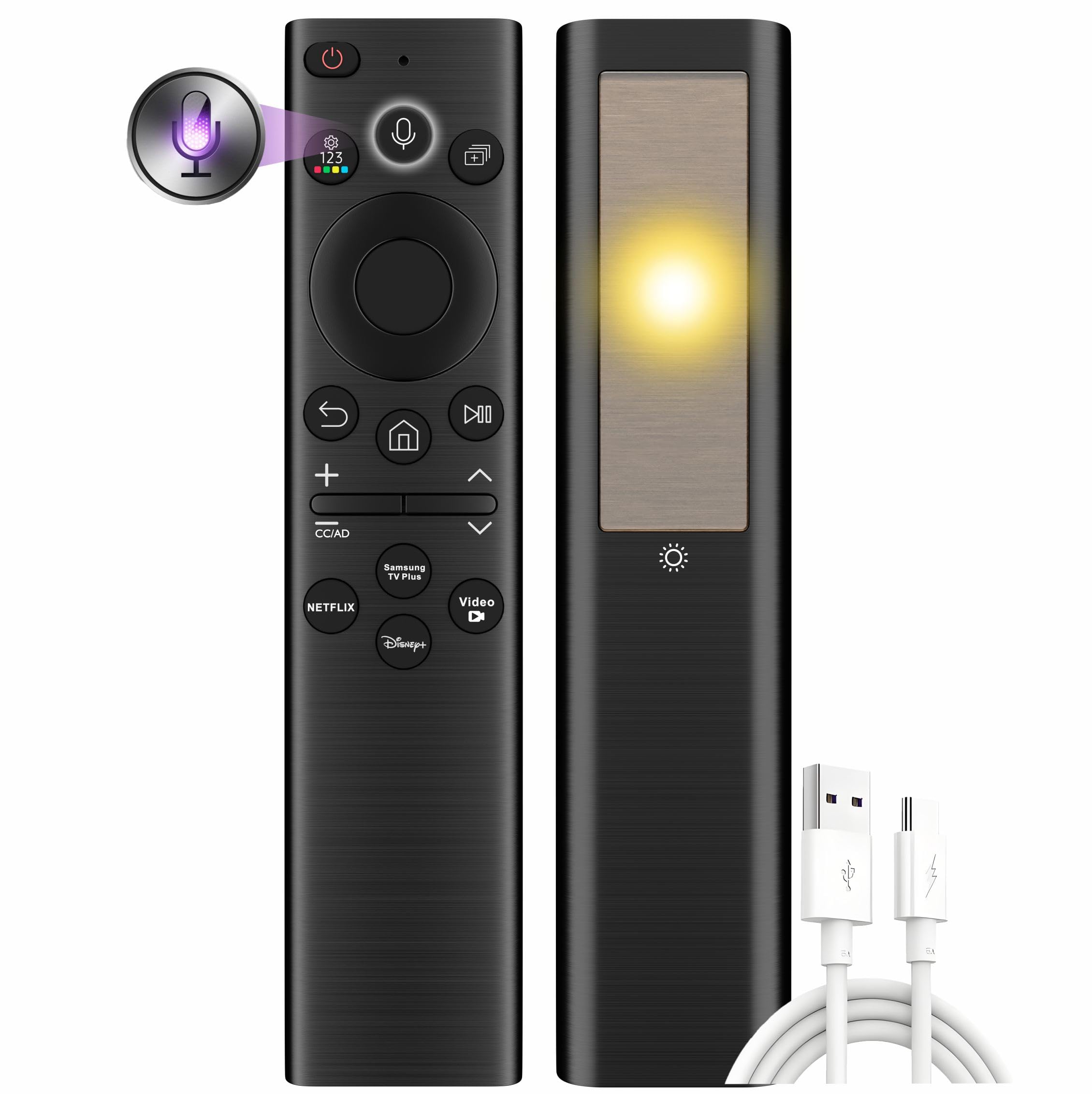 Replacement Solar TV Remote Control for Samsung Smart TV (2018-2025): Rechargeable solarcell, USB-C Charging, Voice & Bluetooth, for Neo, QLED, Crystal UHD, Frame, Terrace, Sero, and Serif
