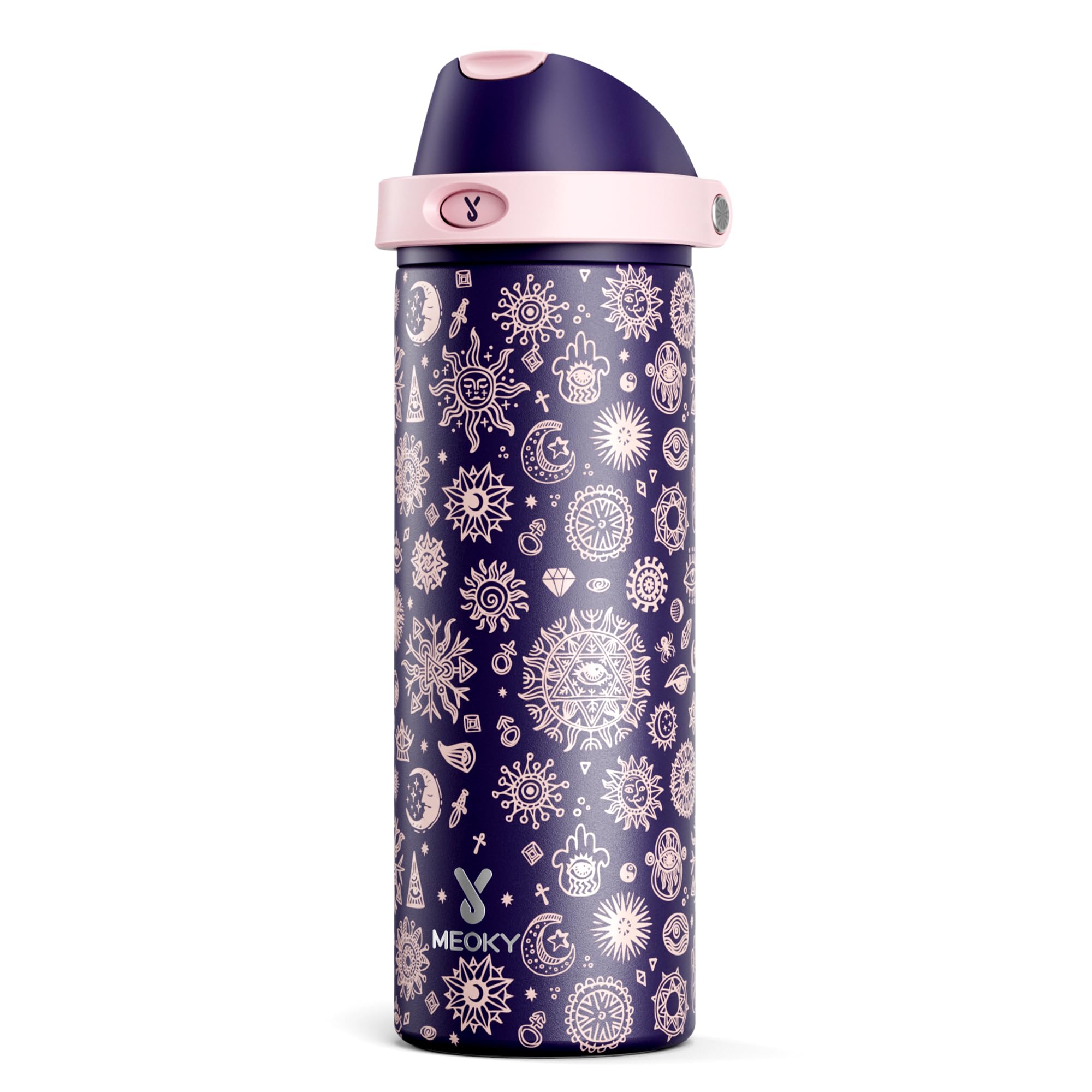 24 oz Insulated Water Bottle for Women: Meoky Stainless Steel Metal Water Bottle with 2-in-1 Straw and Spout Lid - Leak Proof, Cold for 24 Hours, Protective Silicone Base, BPA-Free for School, Arcana