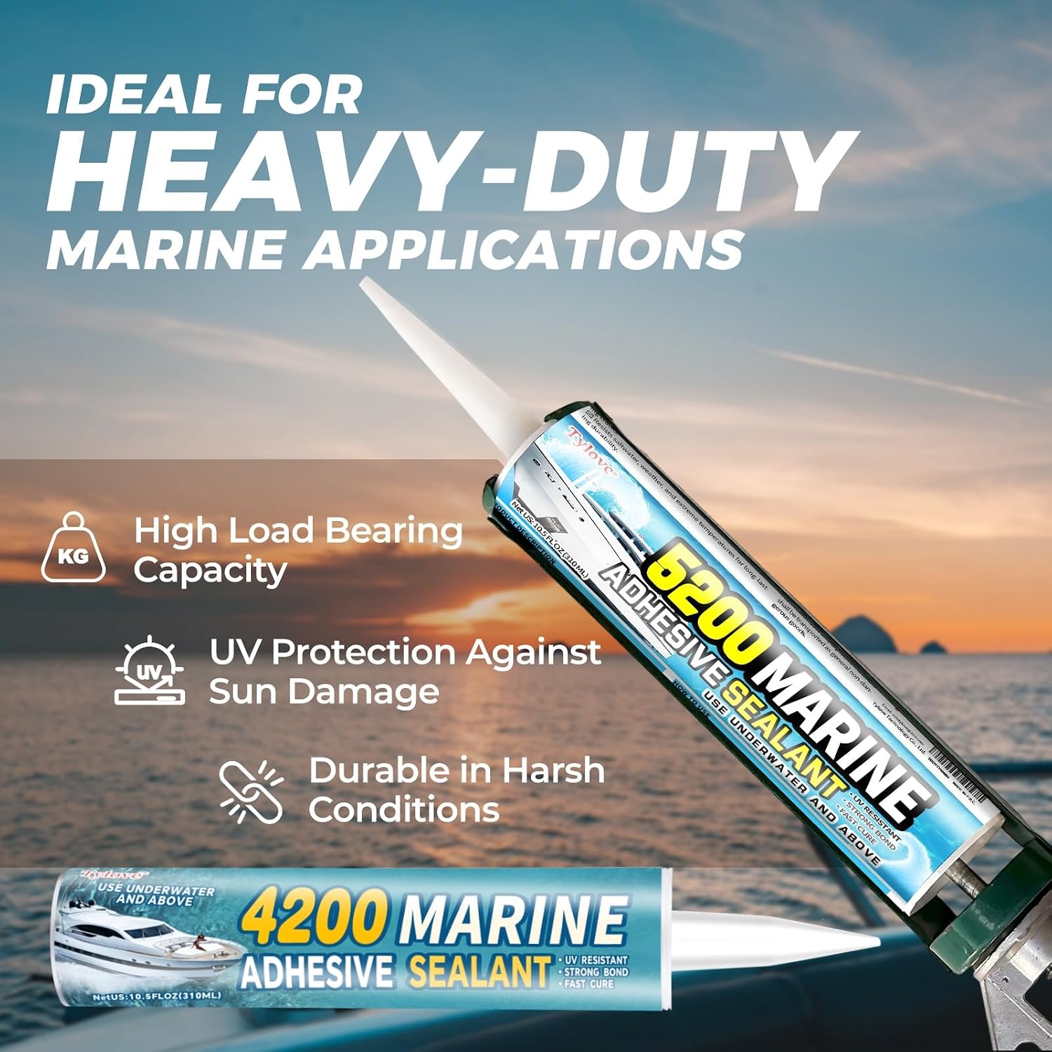 [Black] 4200 Marine Adhesive Sealantt - Fast-Cure, High-Bond, UV-Resistant Underwater Marine Adhesive Sealant for Boats, Hulls, Decks,Pond,and RVs - with Gloves, Nozzle