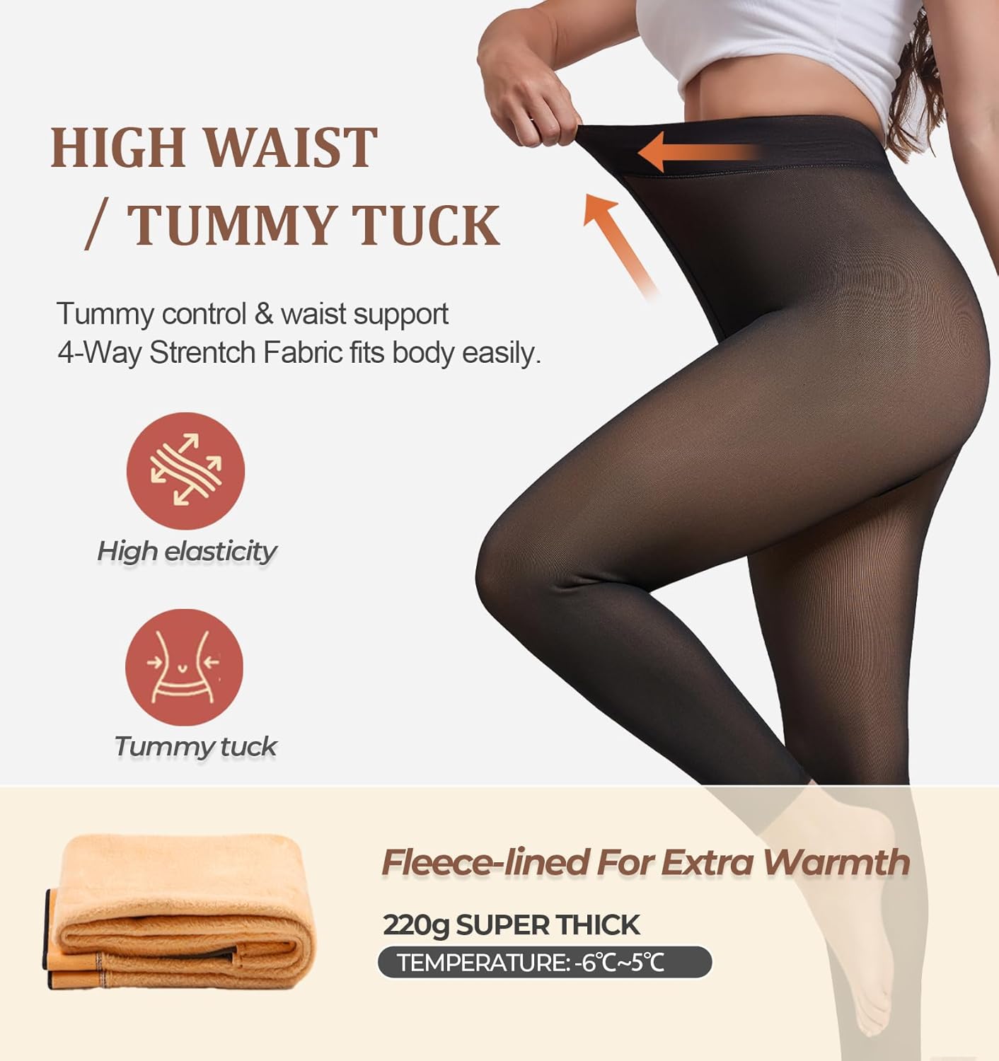 One-Seam Warm Fleece Lined Tights Women Fake Translucent Pantyhose High Waist Thermal Leggings Sheer Winter Tights - Image 4