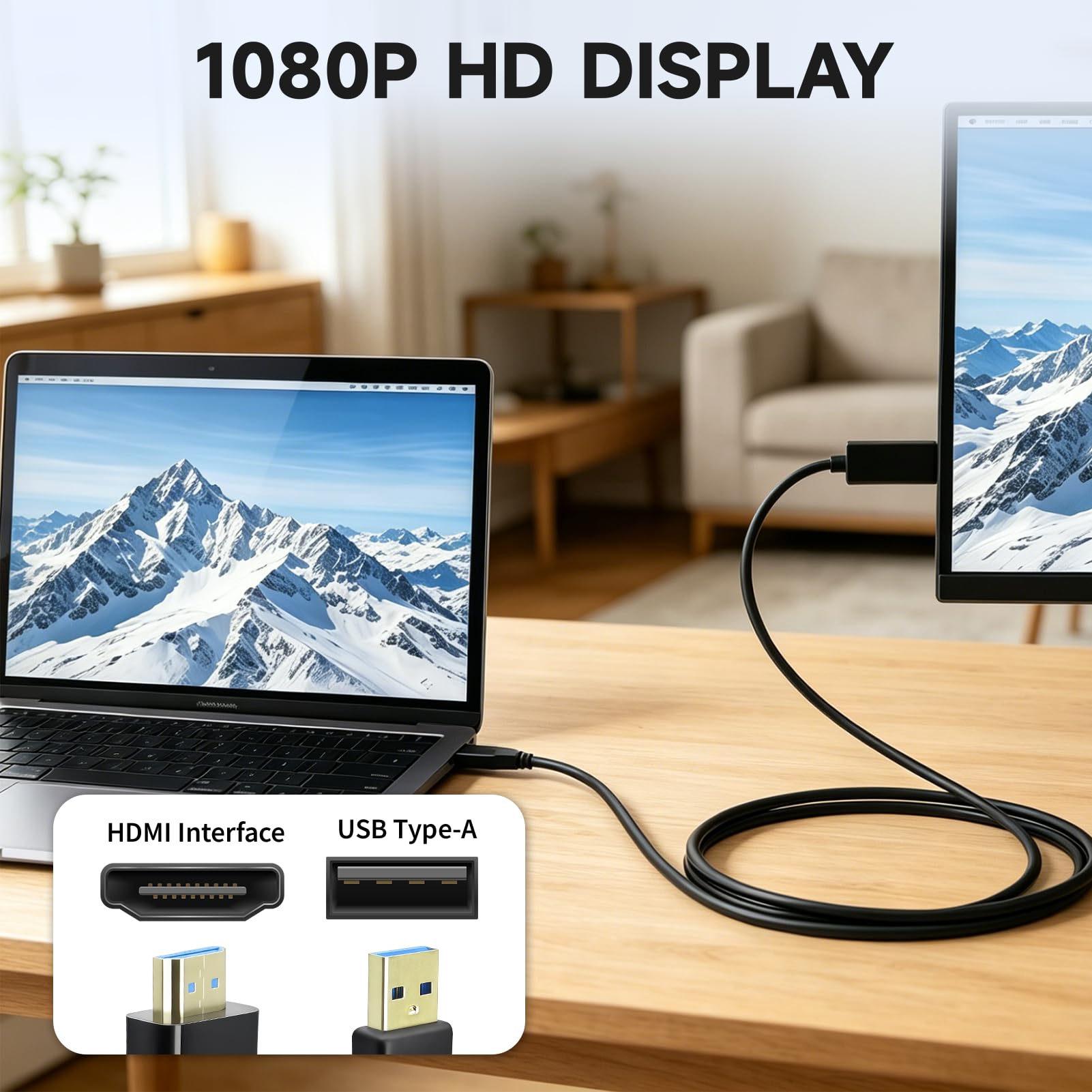Cable USB 3.0 a HDMI, 1.8m USB 3.0/2.0 1080P a HDMI Macho Adaptador para PC HDTV Proyector Portátil, Compatible con Windows 11/10/8/7, MacOS