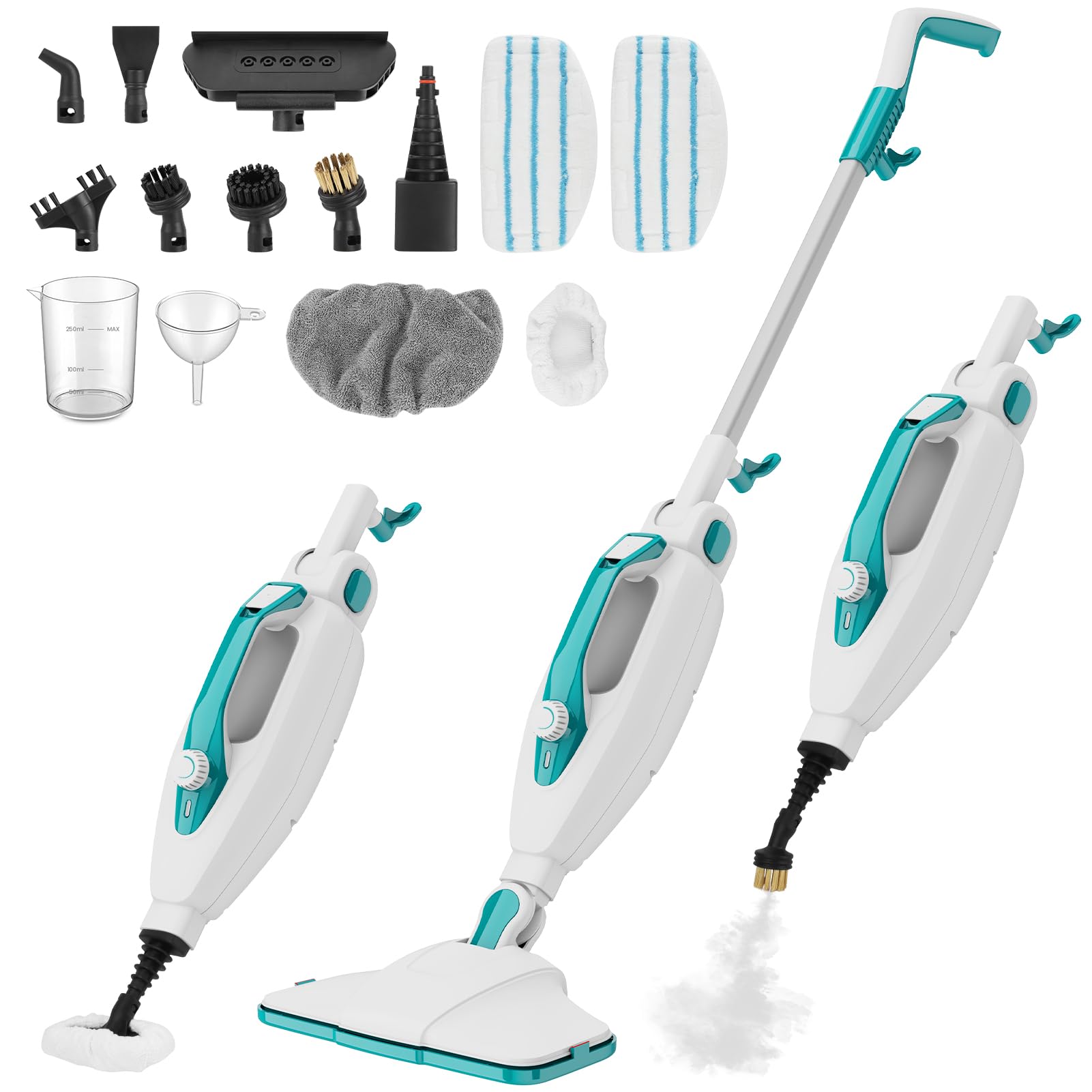 Photo 1 of 10-in-1 Steam Mop, 1550W Detachable Handheld Steam Cleaner with 350ML Tank for Floor Cleaning, 16FT Power Cable, 2 Washable Pads, Multi-Purpose Steamer for Hardwood, Carpet, Tile, Windows,Cyan