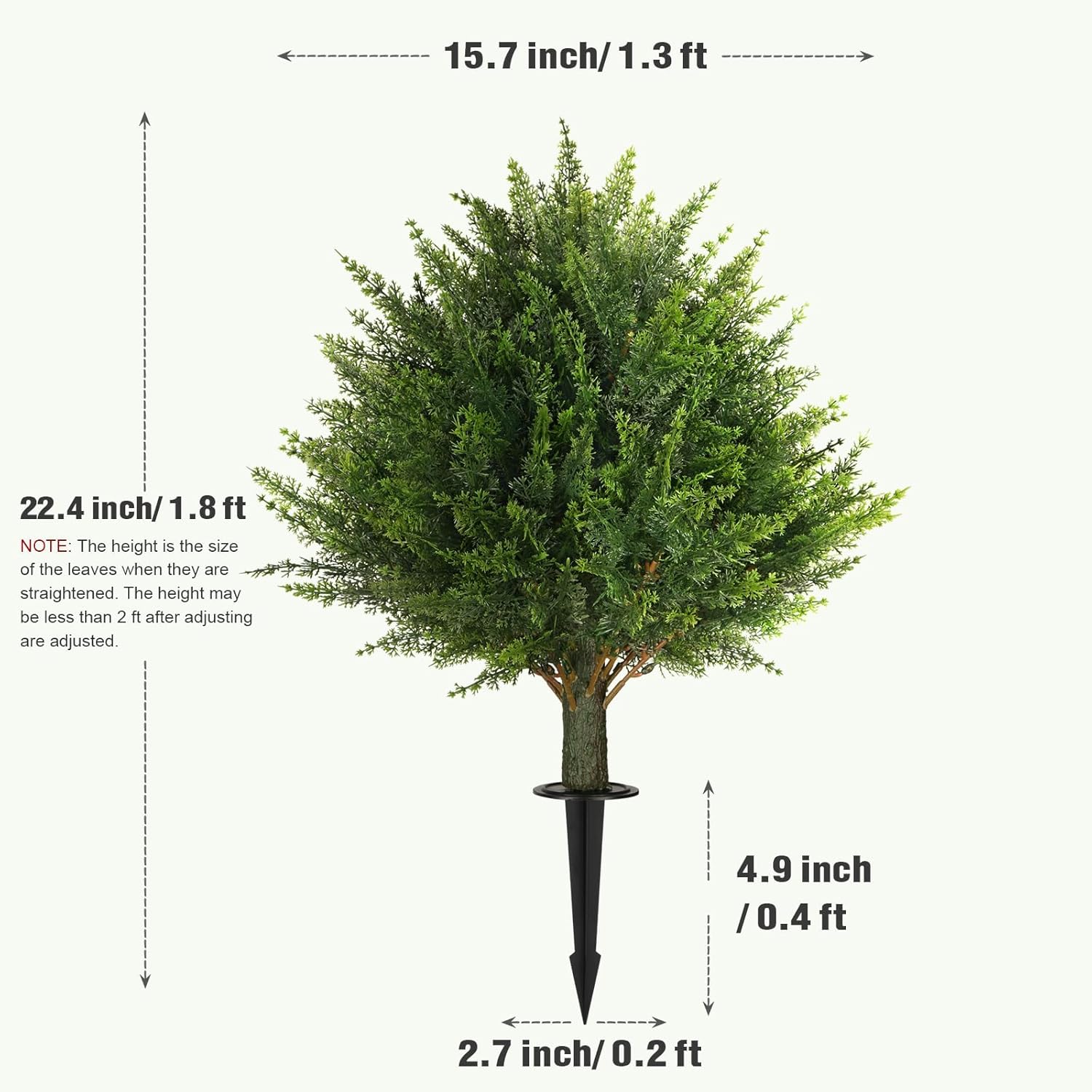 22.4" Artificial Cedar Shrubs for Outdoors (2 Pack) - UV Resistant Fake Bushes with Ground Spike, Realistic PE Outdoor Plants, No Maintenance Faux Shrubs for Garden, Porch & Office Decor