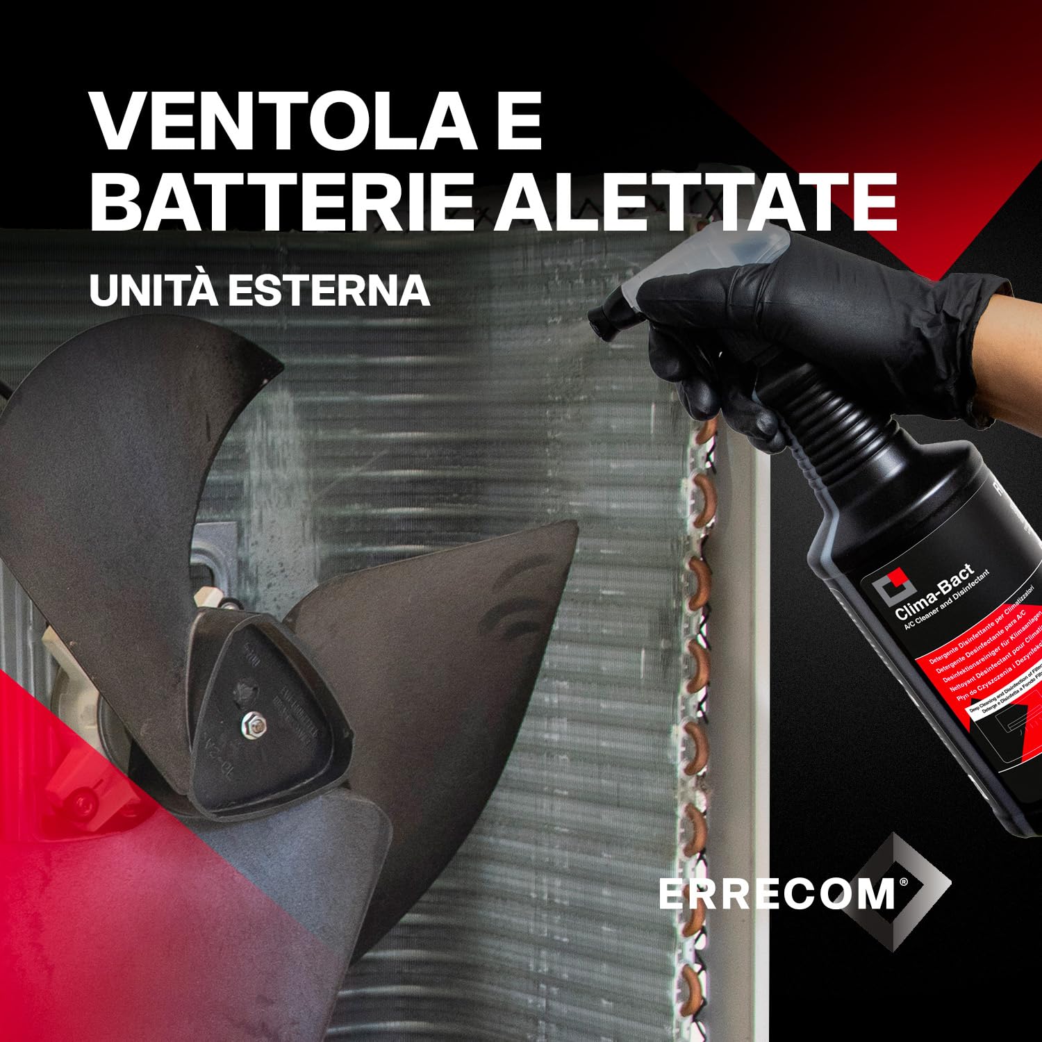 ERRECOM Clima-Bact Detergente Disinfettante per Climatizzatori, Biocida Registrato, Elimina Batteri, Virus, Sporco, Odori, Pulisce e Disinfetta Filtri, Batterie Alettate e Superfici,Biodegradabile,1L