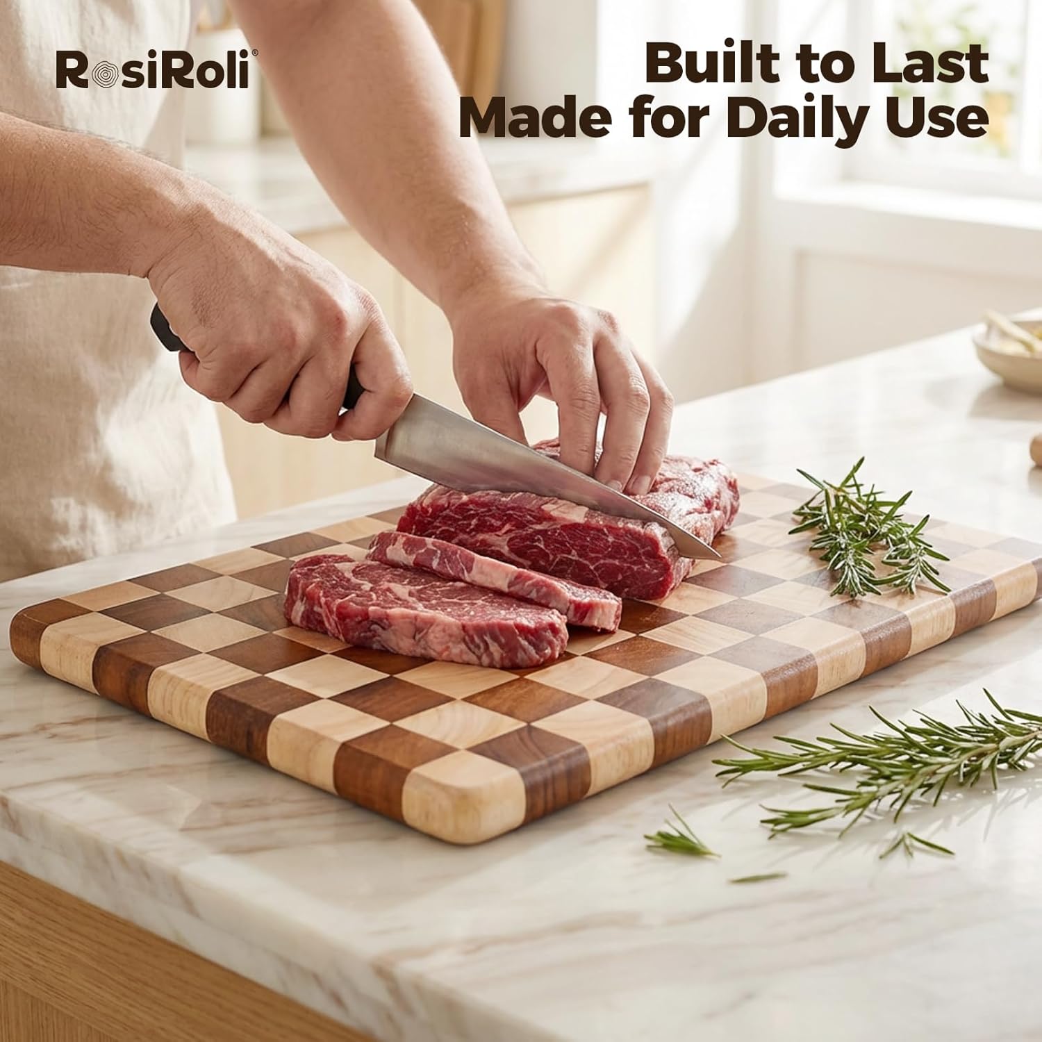 Cutting Boards for Kitchen, Checkered Cutting Board, Rubberwood Chopping Board with Non-Slip Feet, Large Butcher Block Serving Tray with Gift Box, 16" x 11" x 1.1"