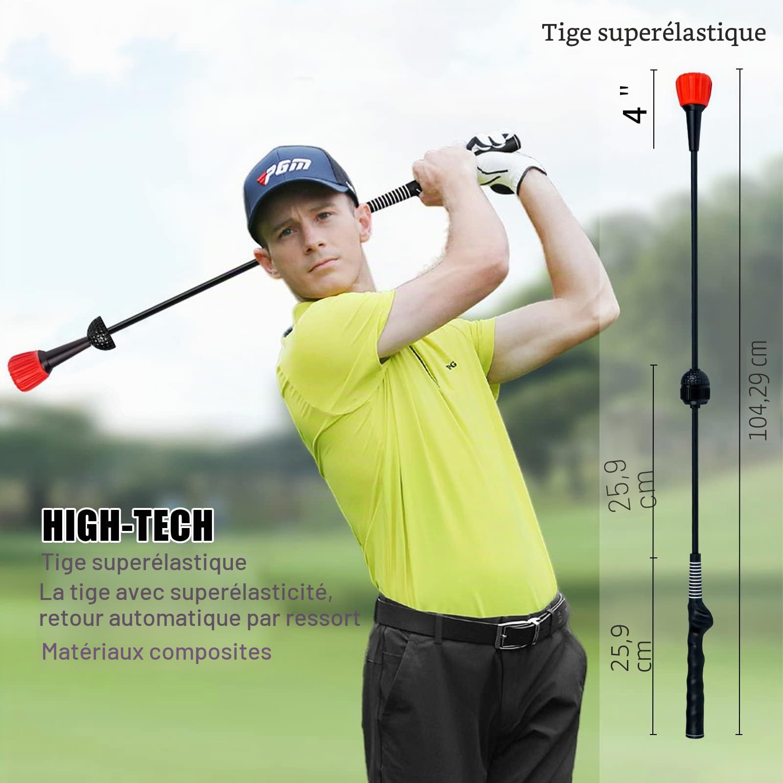 PGM Aide au swing de golf – Aide à l'entraînement au swing de golf – Bâton d'échauffement pour la force, la flexibilité et l'entraînement au tempo – Convient pour la pratique de l'écaillage, des