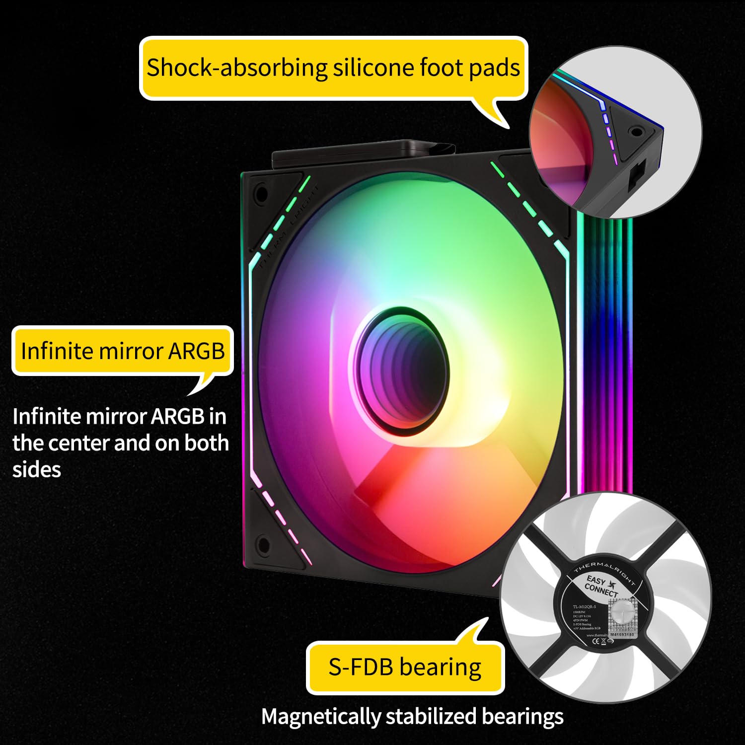 Thermalright TL-M12QR-S X3 Wireless Splicing Reverse Case Fan-120mm Quiet,Infinity Mirror ARGB Lighting Effects,New Power Chip Module Simplifies Wiring Management,3-Packs Building Blocks Fan