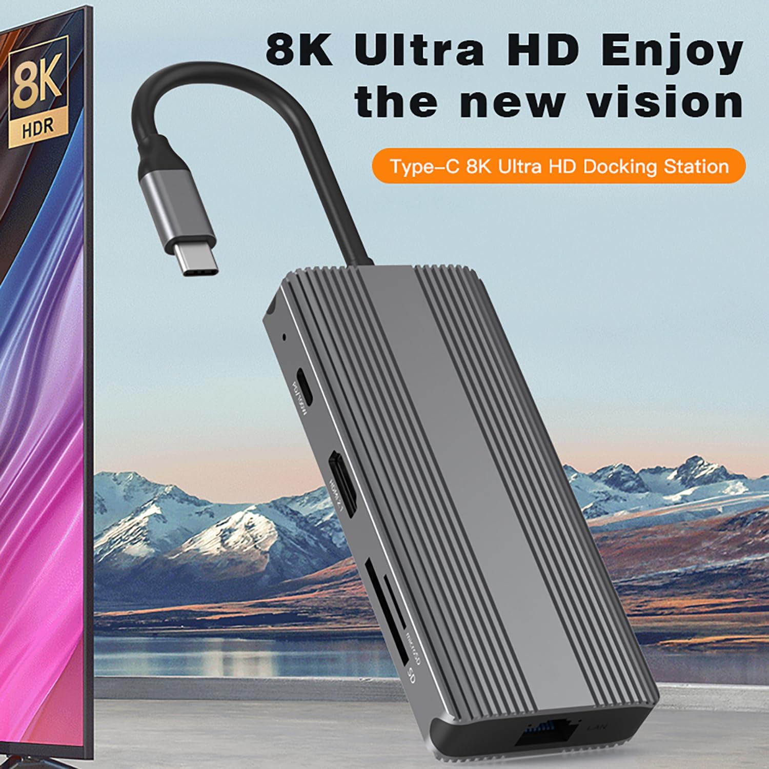 8-in-1 USB-C Docking Station with 8K HDMI, 10Gbps USB 3.1, 100W PD Charging, Gigabit Ethernet, SD/TF Card Reader, Compatible with Windows/macOS/Linux for Laptops