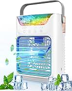 Portable Air Conditioners, Instantly Cooling Air Conditioner Portable with 3 Speeds, 2 Mist Settings, 650 mL, 7 Color Lights, Mini Personal Evaporative Air Cooler for Bedroom, Camping, Car, White
