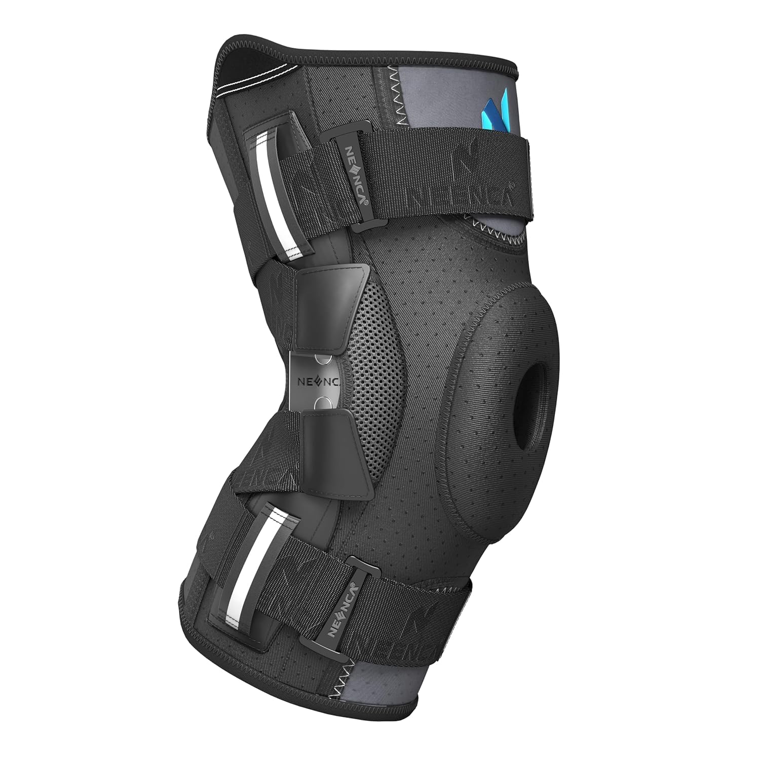 NEENCA Kniebandage Gegen Knieschmerzen, Kniestütze mit Scharnier und patentiertem X-Straps-Befestigungssystem, starke Stabilität zur Linderung von Gelenkschmerzen, Arthritis (Schwarz, S)