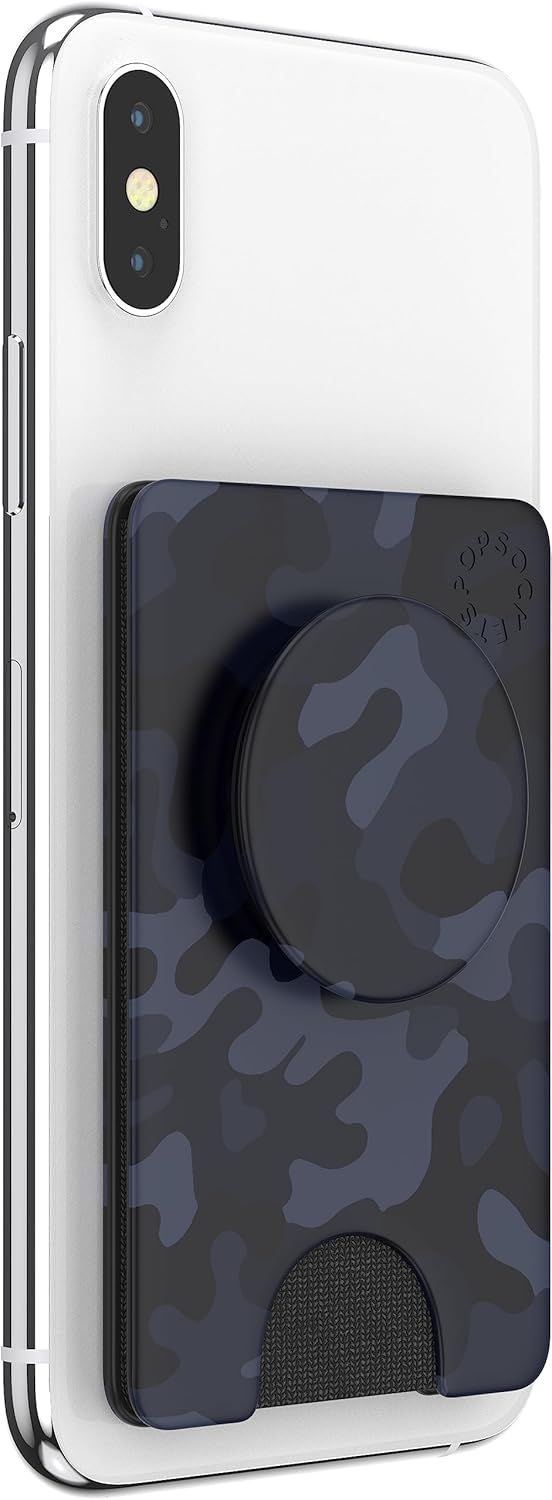 PopSockets PopWallet+ with Swappable PopTop: Phone Grip, Phone Stand, and Wallet for Cards, Removable, Camo of The Night
