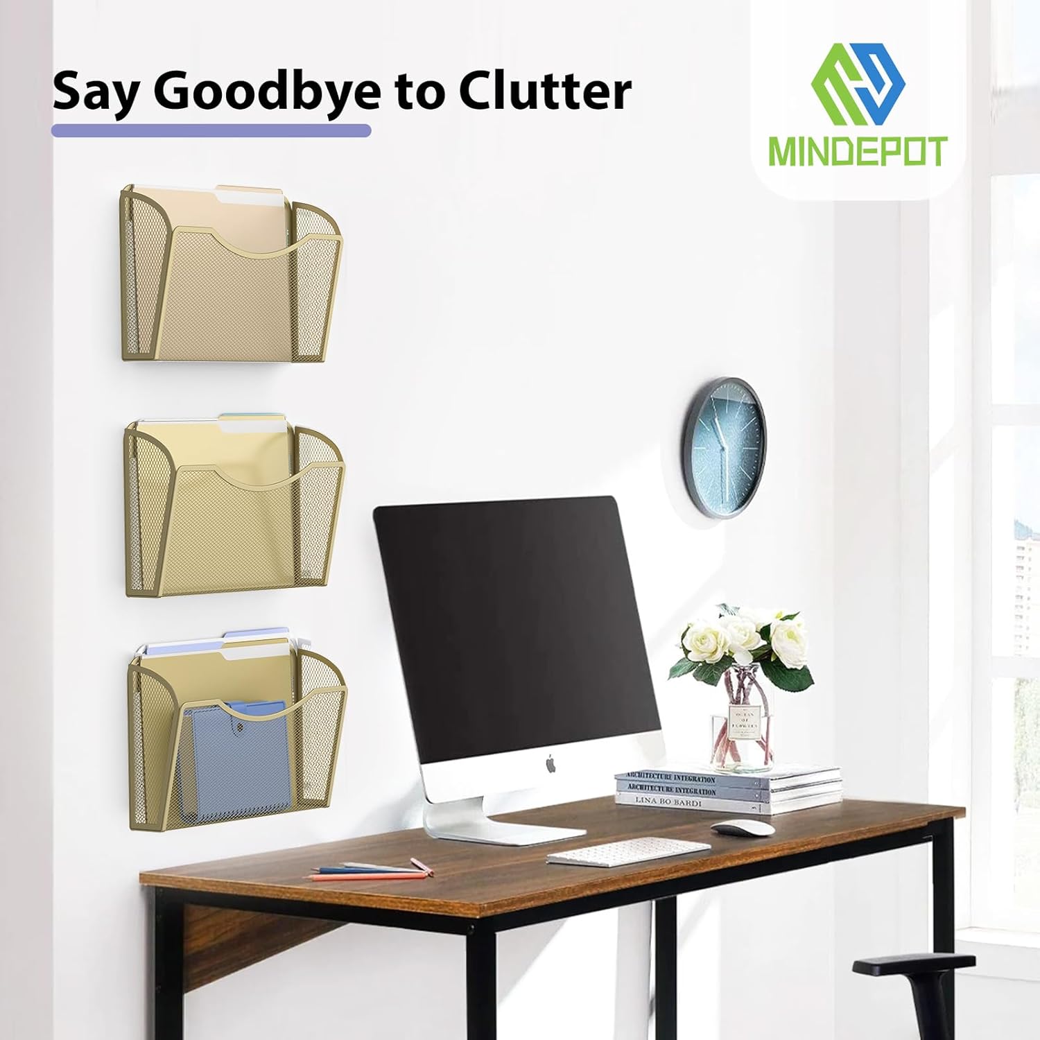 MINDEPOT Wall File Organizer,Hanging Wall Mounted File Folder Binder Holder Mail Organizer for Office,Home and School Supplies
