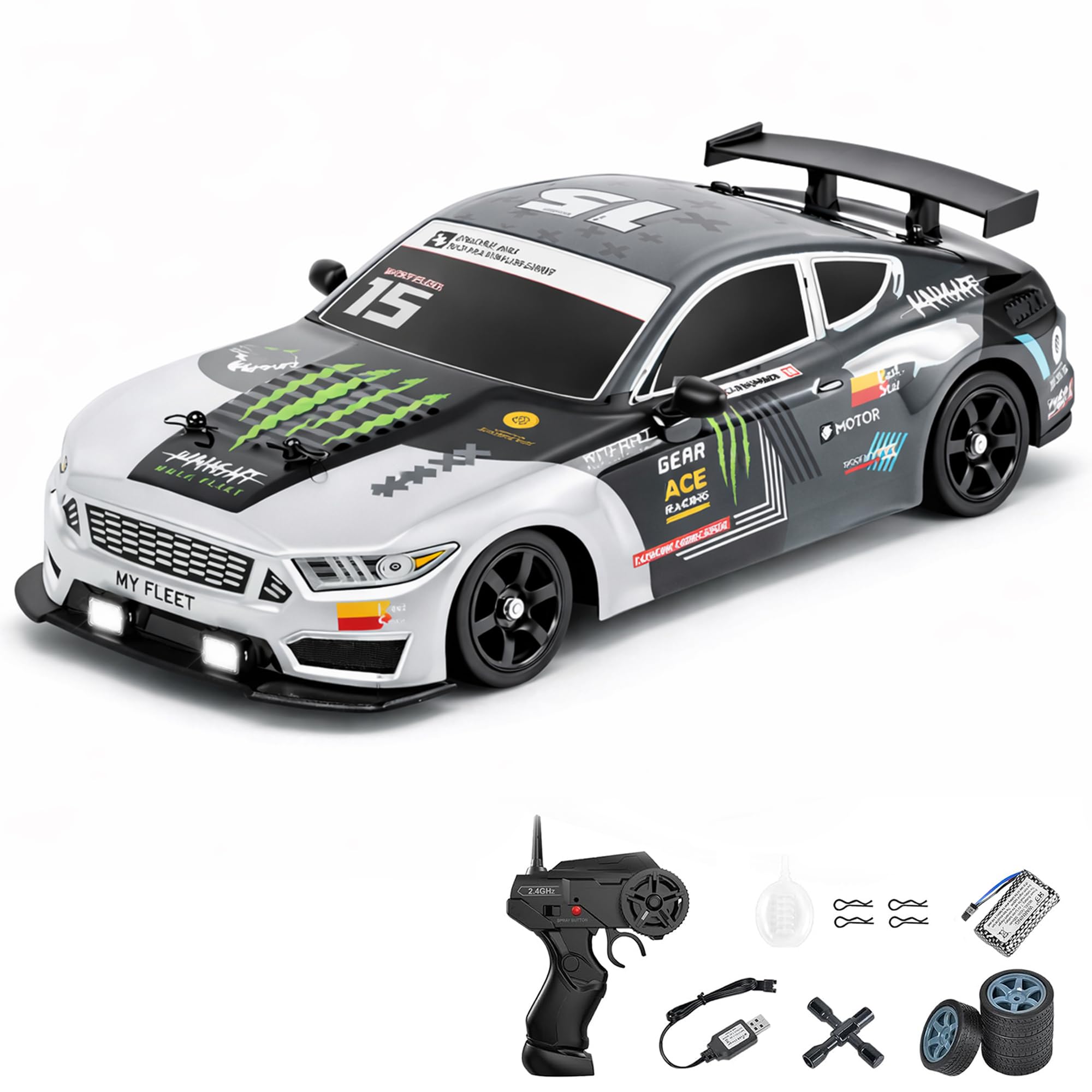 Zivvy Big Remote Control Car – Silver | 2.4G Drift Racing Car with