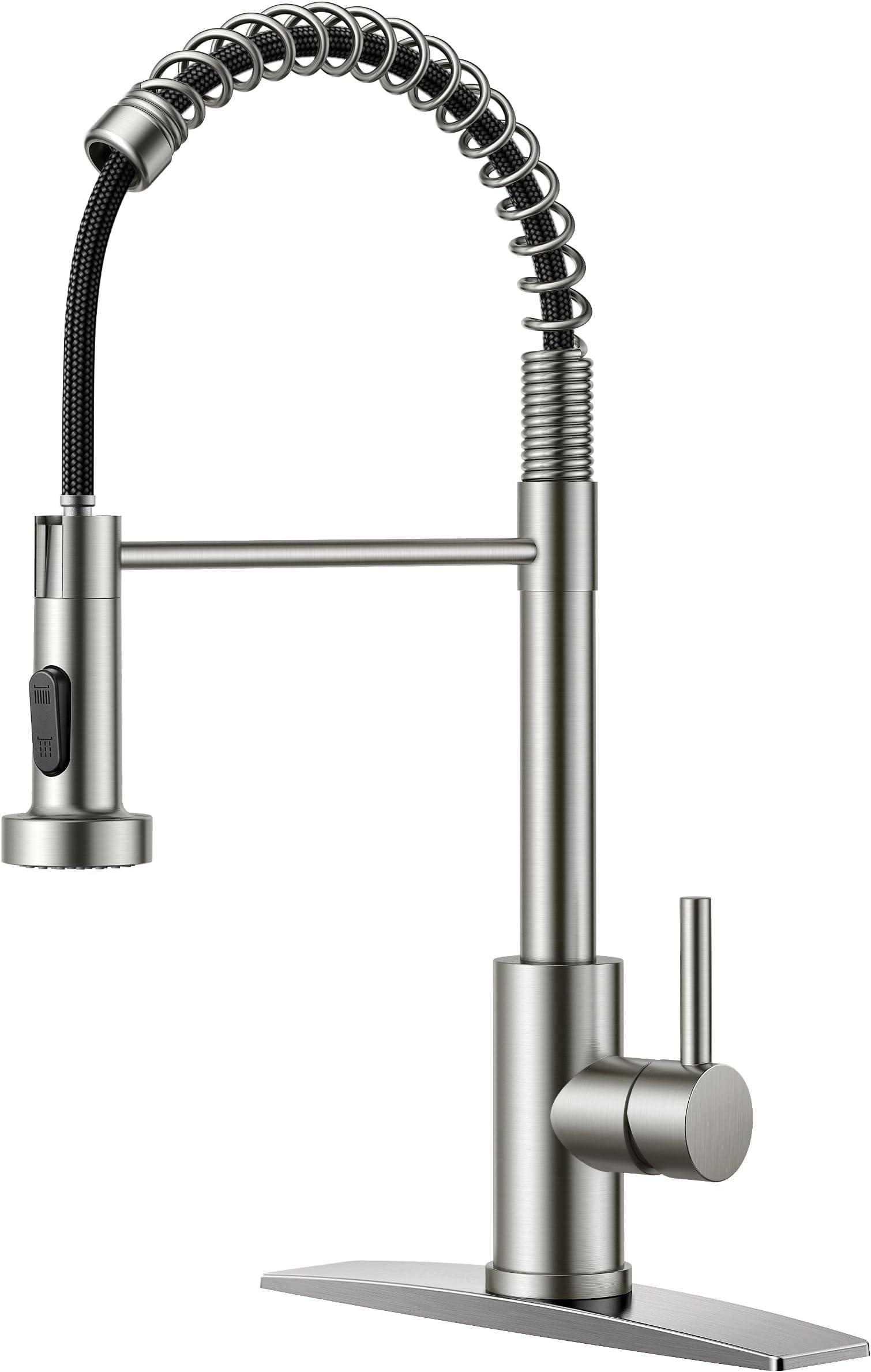 FORIOUS Kitchen Faucets, Brushed Nickel Kitchen Sink Faucet with Pull Down Sprayer, Commercial Kitchen Faucet Stainless Steel, Classic Single Handle Pull Out Sink Faucets for RV Laundry Utility Room