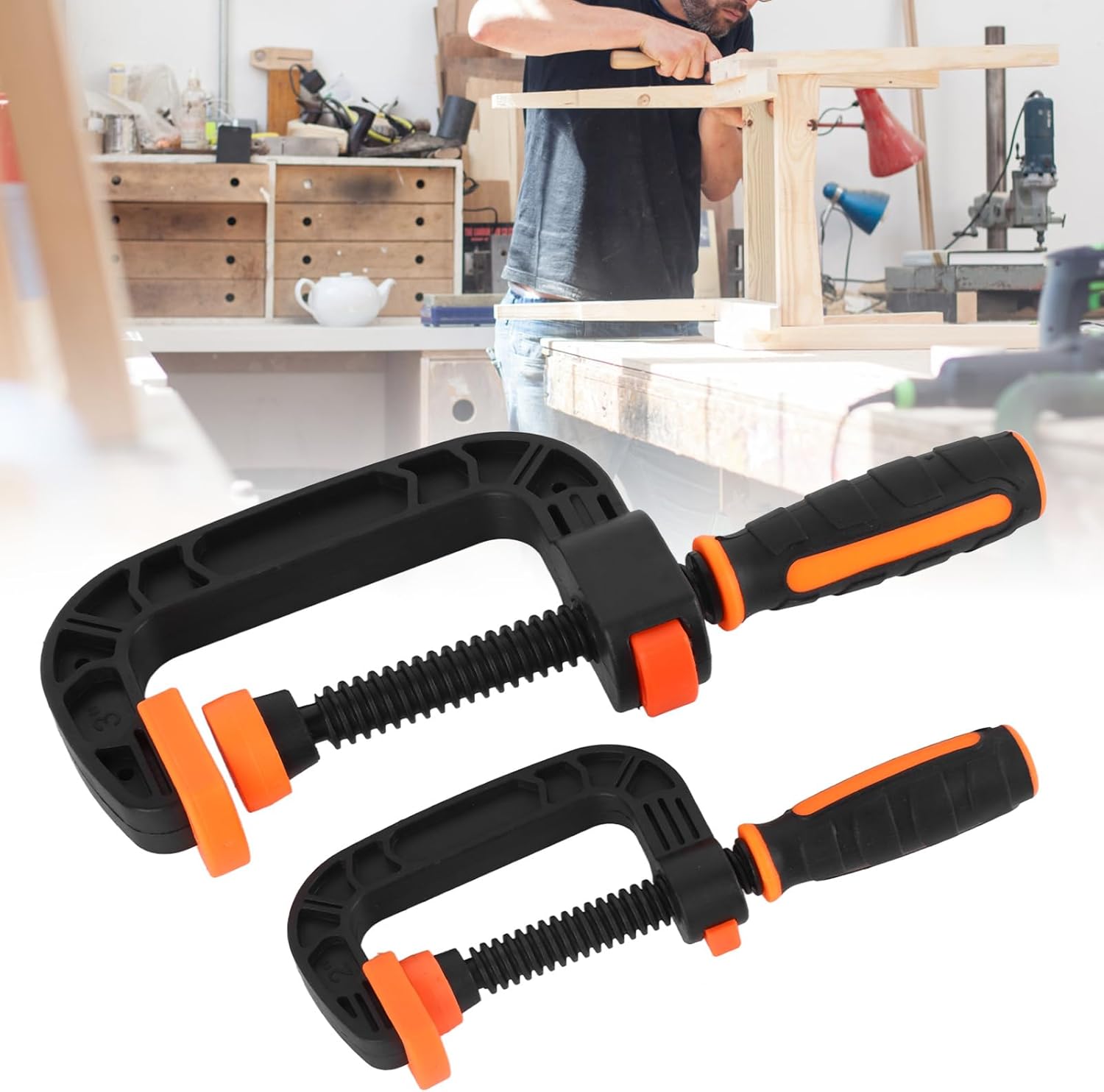 Plastic C Clamp, 2 Inch 3 Inch Rustproof C Clamp Set Ergonomic Slip Dual Color Coating for Household Clamping Projects