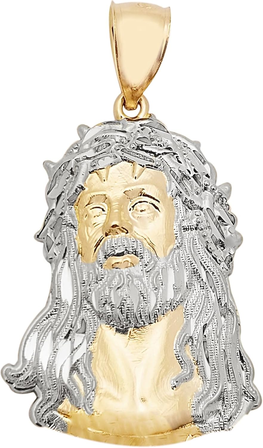10k Yellow Gold Jesus Pendant for Mens Jesus Face Charm Jesus Head