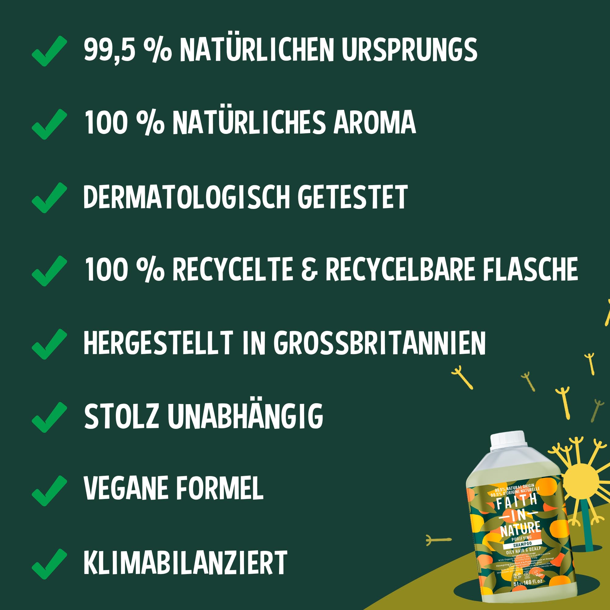 Faith In Nature Natural Grapefruit & Orange Shampoo, reinigend für fettiges Haar & Kopfhaut, vegan & tierversuchsfrei, ohne SLS, Silikone oder Parabene, 5L Nachfüllpack