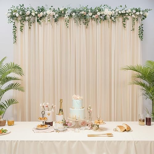 Miniatura 9 de Cortinas de telón de fondo de tul champán de 10 x 10 pulgadas para fiestas, cortina de telón de fondo transparente para fotos de boda, cortinas para