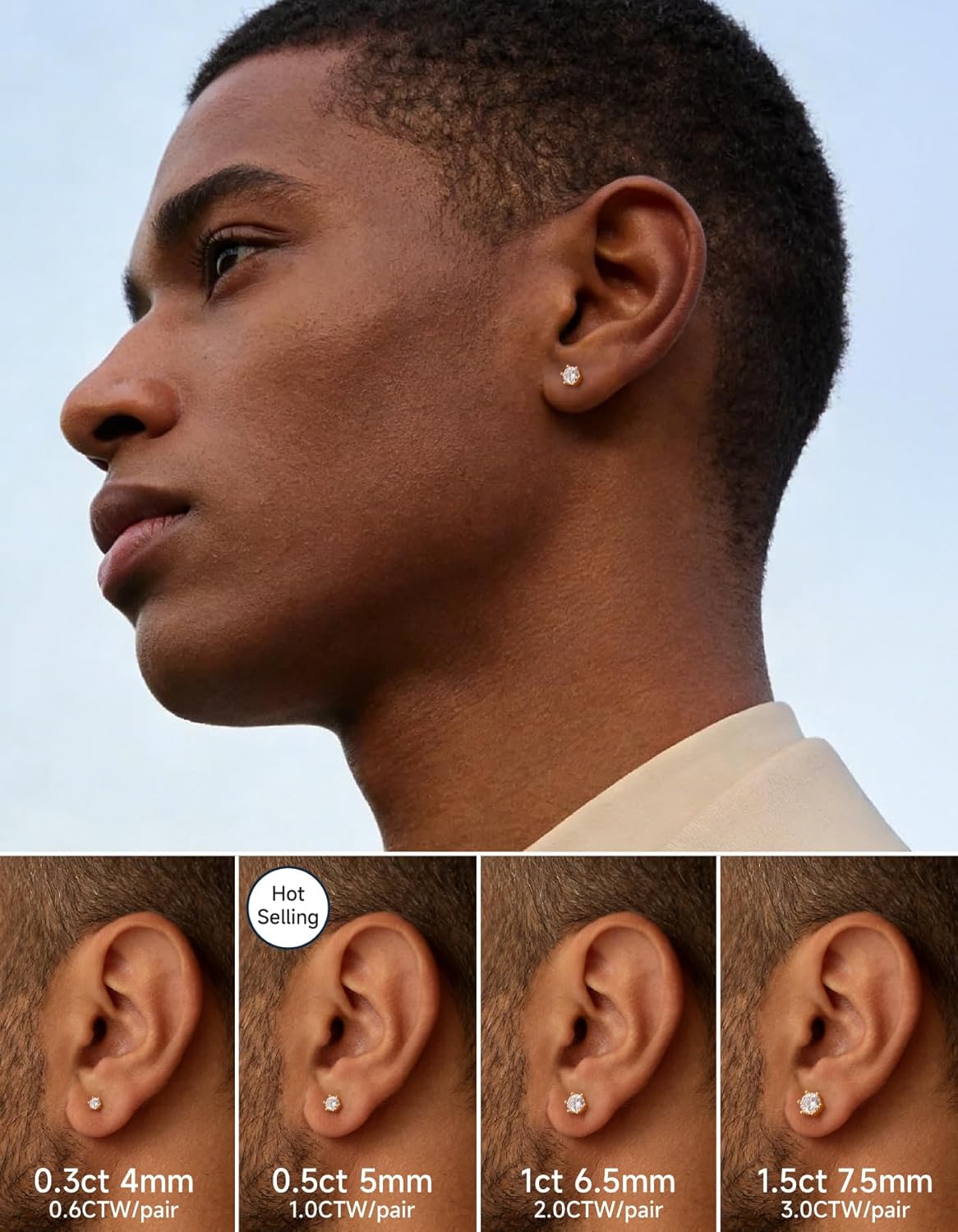 MomentWish 14K Gold Plated Stud Earrings, Birthday Gifts for Women, 1-2 Carat Moissanite Earrings, Lab Created Diamond Earring, Yellow/Rose Gold Plated 925 Sterling Silver Earring Jewelry Women Men - Image 3