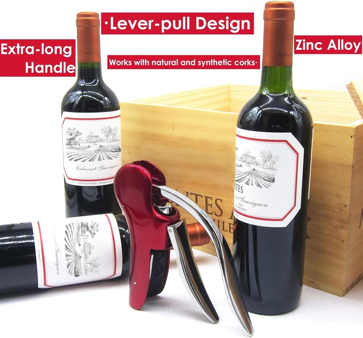 KAYCROWN Professional Zinc Alloy Power Wine Opener Corkscrew Built-in Foil Cutter Premium Lever Corkscrew Waiter Wine Opener Kit Bottle Opener