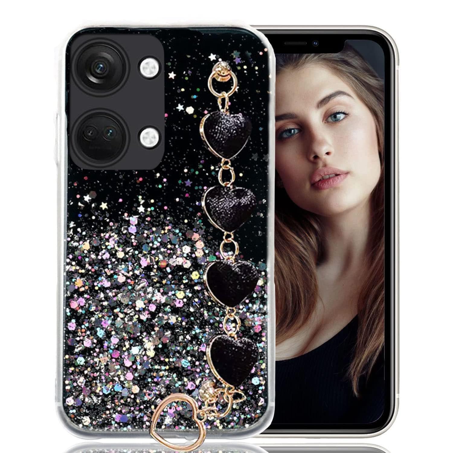 KC Back Cover for Oneplus Nord 3 5G - Dry Fixed Non Moving Glitters Luxury Shiny Fur Hearts Bracelet Chain Holder Soft Silicone Case (Black) (B0CM23N3G7) Amazon Price History, Amazon Price Tracker