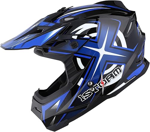 Miniatura 2 de 1Storm - Casco de motocross para jóvenes, BMX, MX, ATV, motocicleta todoterreno, estilo de carreras HF801 Racing Blue