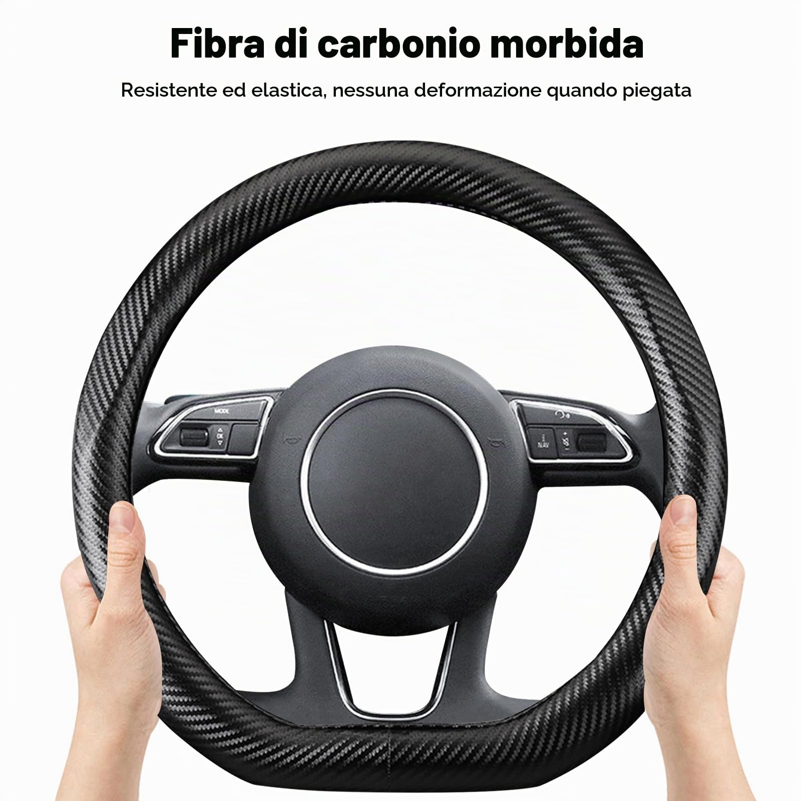 Ergocar Materiale in fibra di carbonio Coprivolante Antiscivolo Traspirante Stile Sportivo Accessori Auto Interno Copertura Volante per Forma D Coprivolante Diametro 15"（37.5-38cm）-Nero