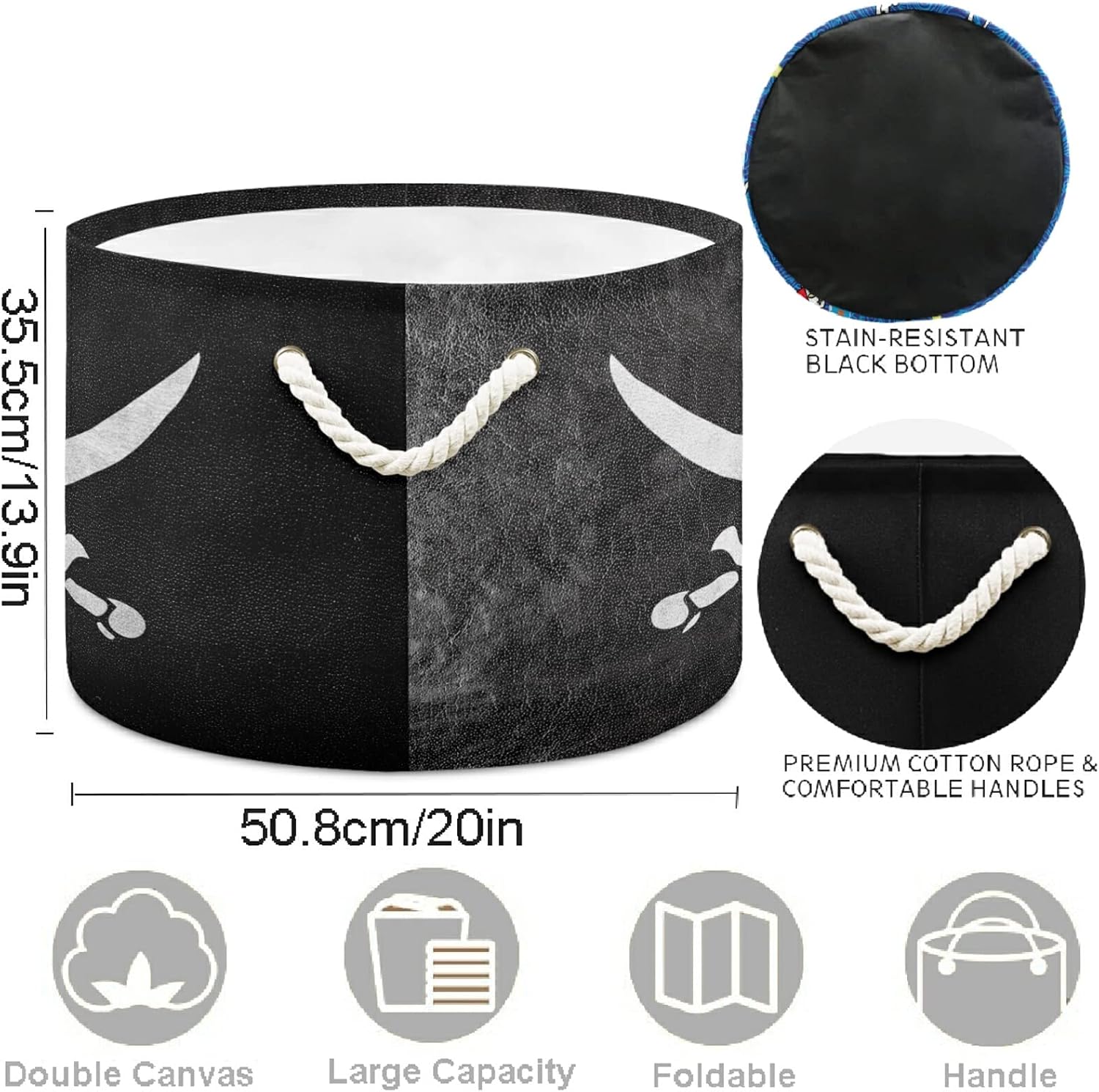 visesunny Calico Jack Pirate Flag Leather Texture Laundry Baskets Fabric Storage Bin Storage Box Collapsible Storage Basket Toy Clothes Shelves Basket for Bathroom,Bedroom,Nursery,Closet,Office