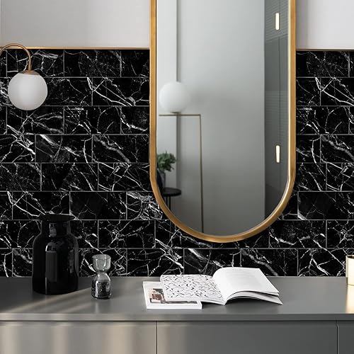 Miniatura 4 de Adhesivo de vinilo de espuma gruesa con efecto de mármol, adhesivo autoadhesivo para despegar y pegar, para decoración de pared de cocina, baño, 4 x