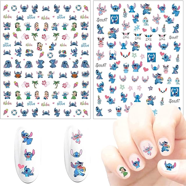 Stitch Nail Art Sticker, Cute Cartoon Nail Art Decals, 3D Self-Adhesive Nail Stickers, Kawaii Designer Anime Nail Stickers for Girls,.