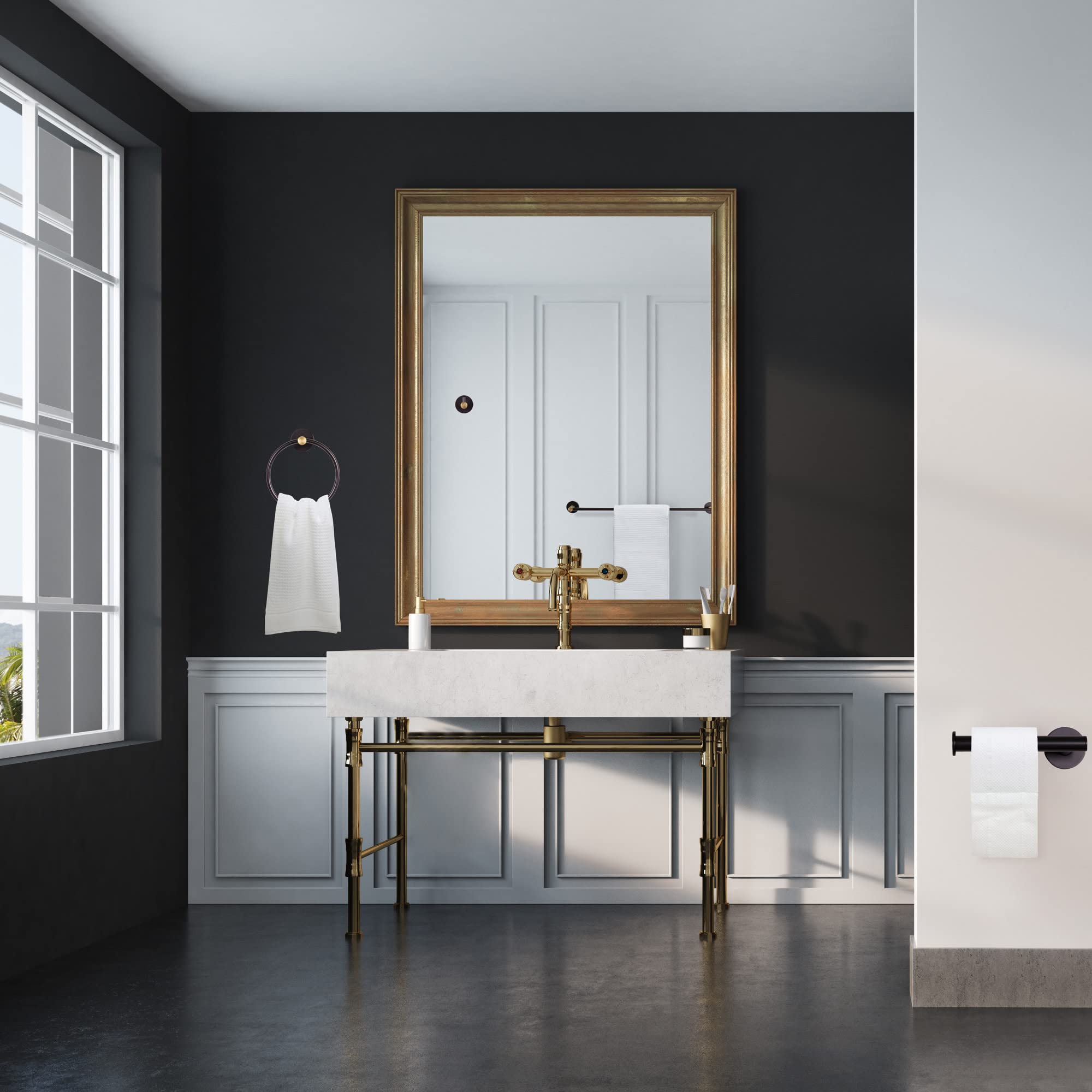 Design House 188433-BGD Kelton - Accesorios de baño (4 unidades), color negro mate y dorado satinado