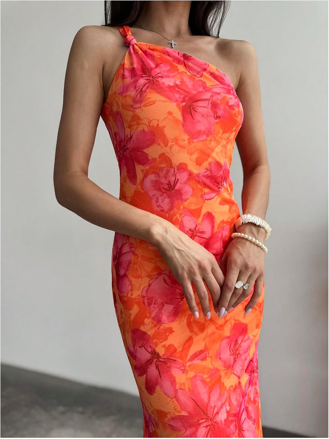 GORGLITTER Women's Floral Asymmetrical Bodycon Maxi Long Dress One Shoulder Summer Graduation Going Out Sundresses - Image 4