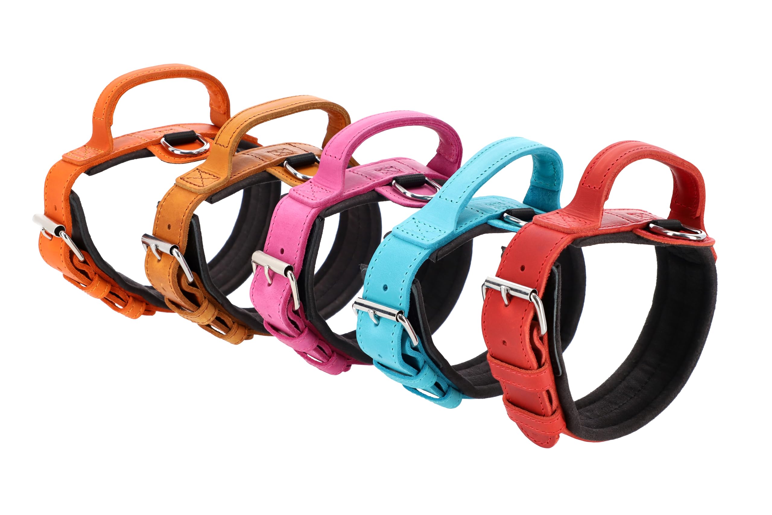 Dingo Gear Collar para Perro Drago de Cuero, Amortiguado con Asa Ancha y Fuerte, Hecho a Mano, Circunferencia del Cuello 40-48 cm, para Entrenamiento y Paseos, Marrón (S03910)