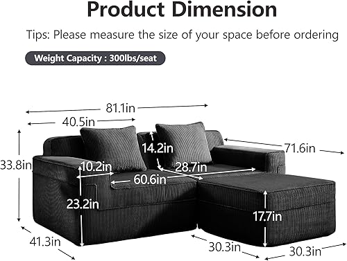 Miniatura 2 de Modular 3 Seat Boneless Sofa, Cloud Sectional Couch with Deep Seat, Modern Modular 3-Seat Sofa Couch with Throw Pillows, Sectional Sofa for Living
