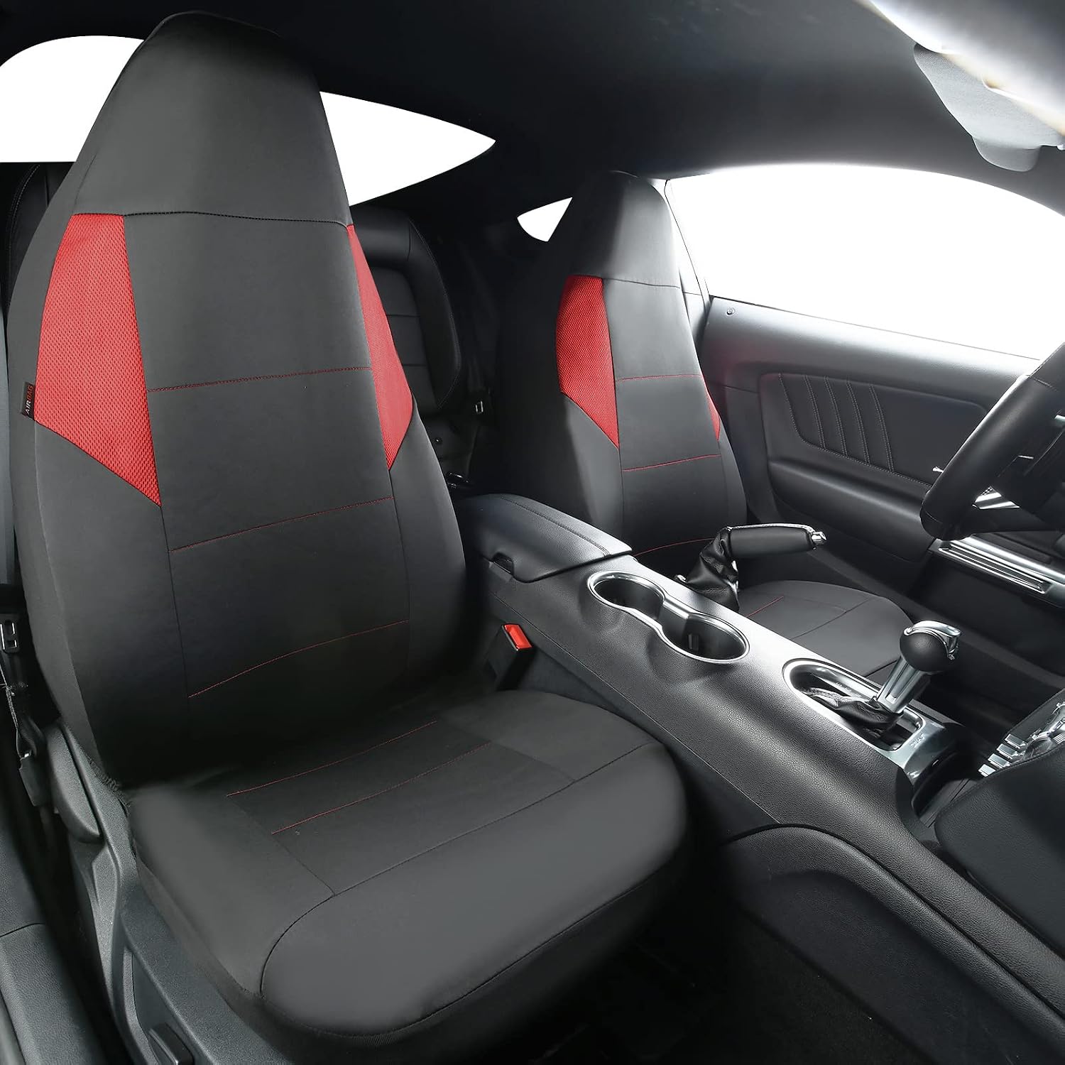 CAR-GRAND Universal Fit High Back Air Mesh Sporty Car Seat Cover,Airbag Compatible for Car Truck SUV Vans(High Back Front Seat, Black Red)