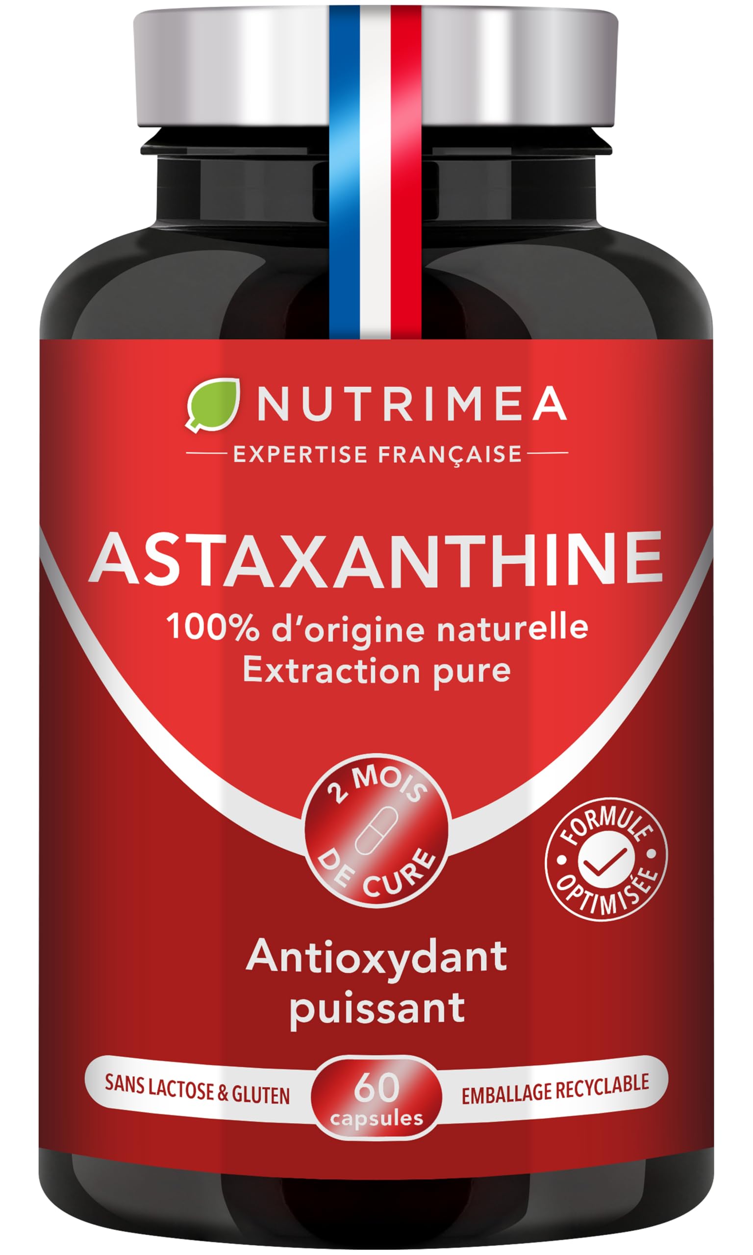 Astaxanthine - Extrait de Haematococcus Pluvialis 40 mg - 100% Naturel - Vegan - Antioxydant - Formule Premium - 60 Capsules - Nutrimea - Fabriqué en France