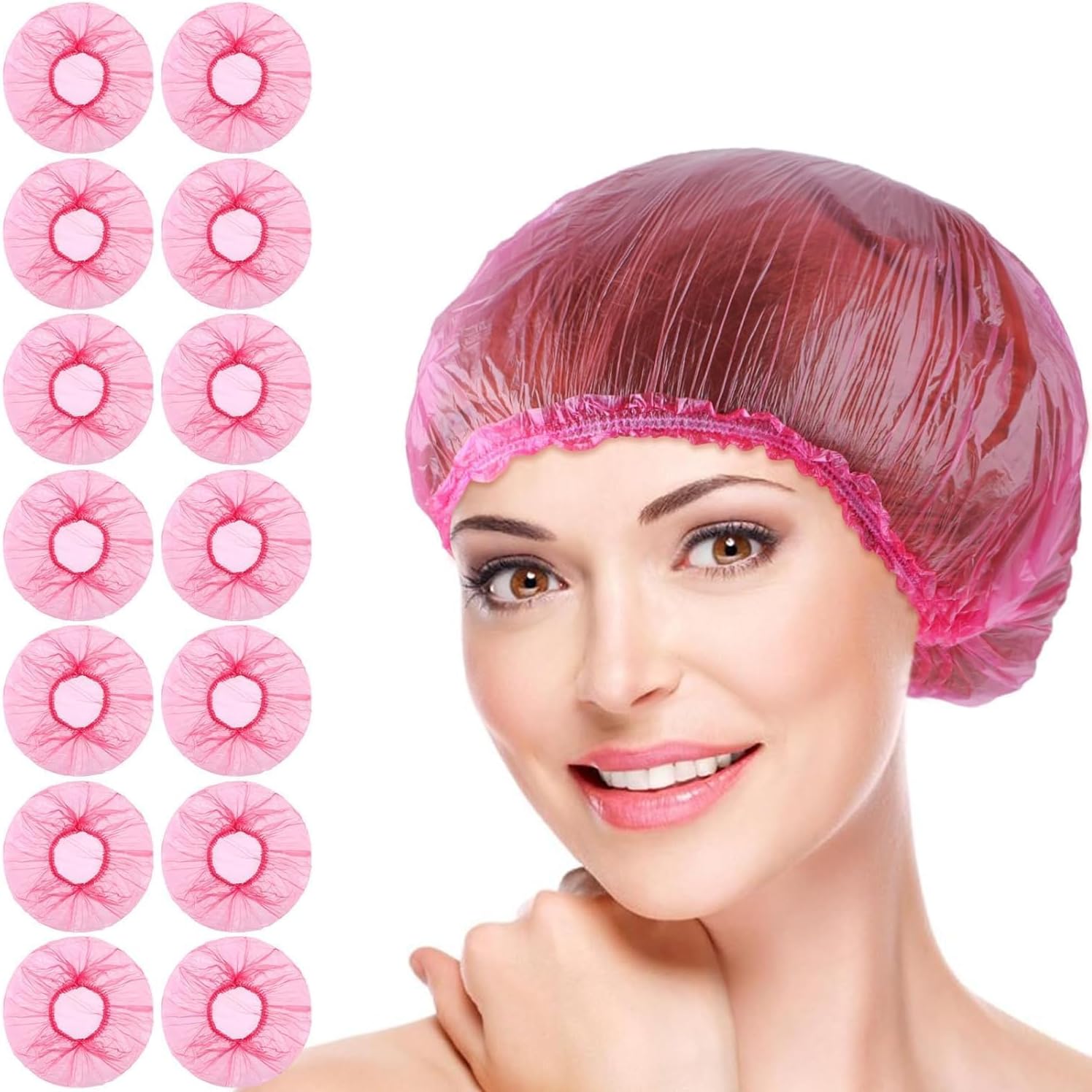 100 Pcs Rose Red Disposable Shower Caps,Shower Caps for Women Plastic Hat Large Elastic Hair for Home Use Hotel Spa and Hair Salon,Bathing Accessories,Personal Care