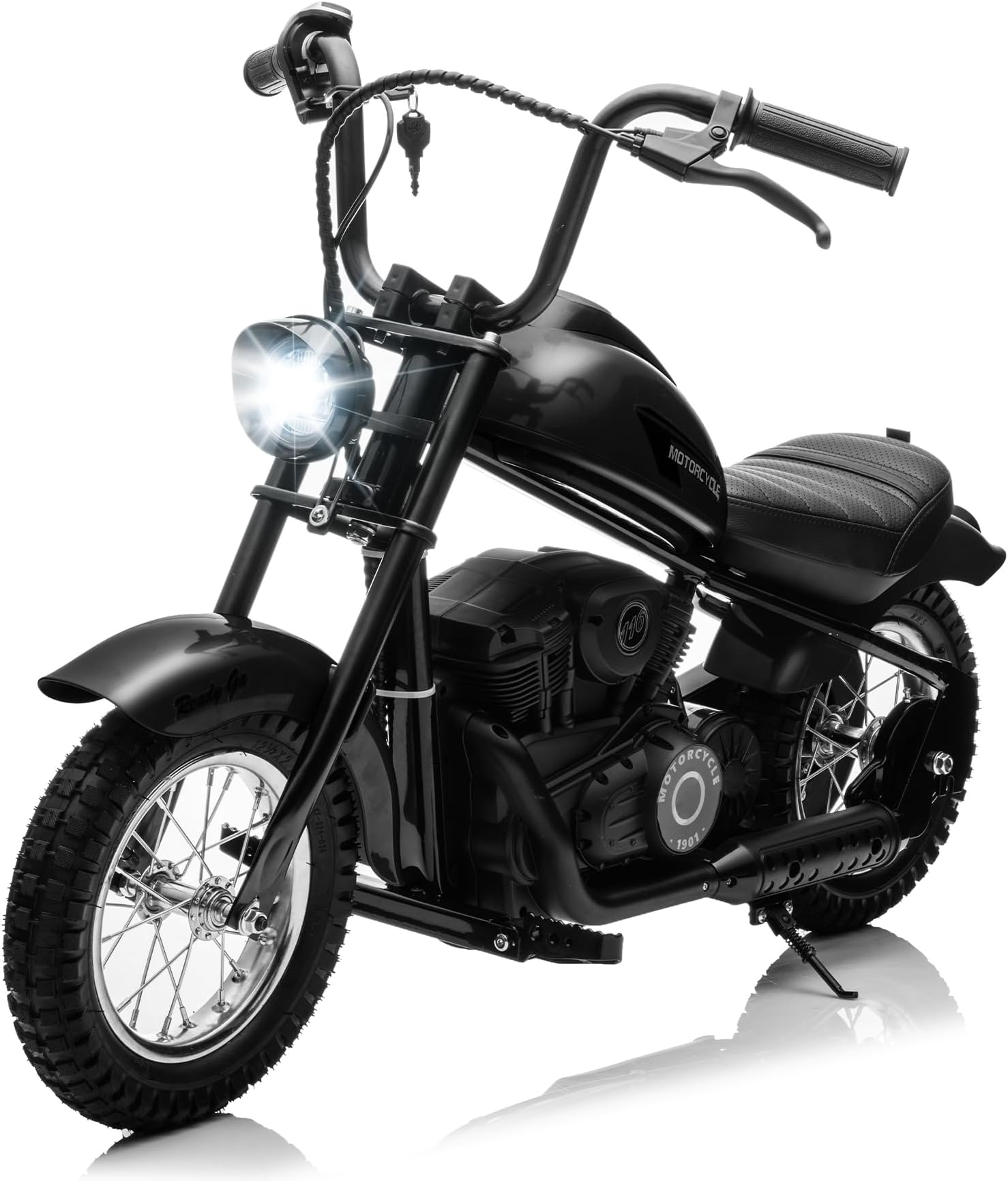 Electric Motorcycle for Kids, 24V 250W Dirt Bike, 2-Speed 14MPH Max, 60 Min Ride, with LED Lights & Leather Seat, Durable & Safe Kids Electric Dirt Bike, Black