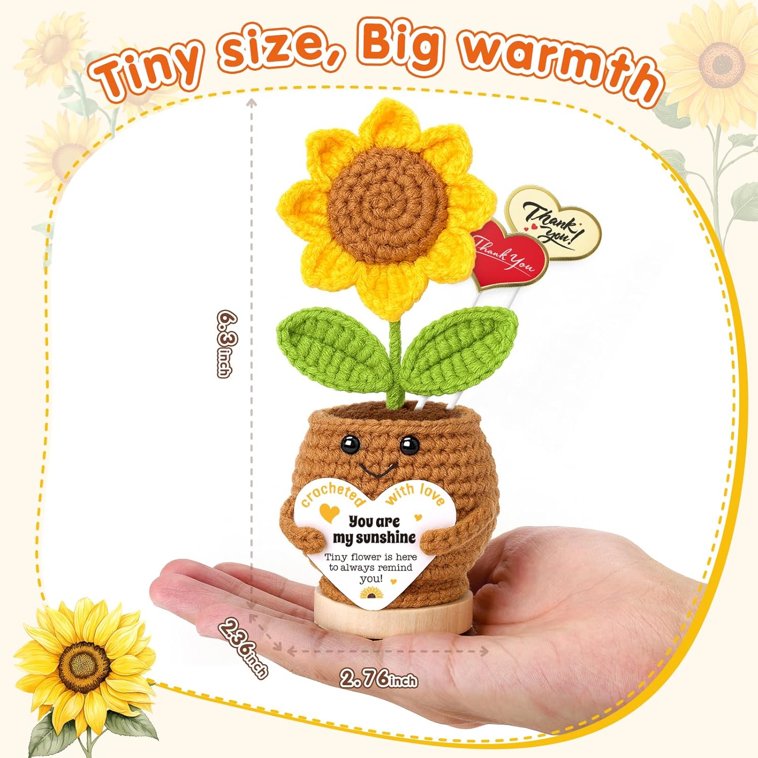 Christmas Birthday Gift for Women, Mom, Best Friend, Wife, Girlfriend, Grandma, Daughter, Sister, Aunt, Mini Positive Crochet Sunflower, You Are My Sunshine Xmas Christmas Stocking Stuffers - Image 4