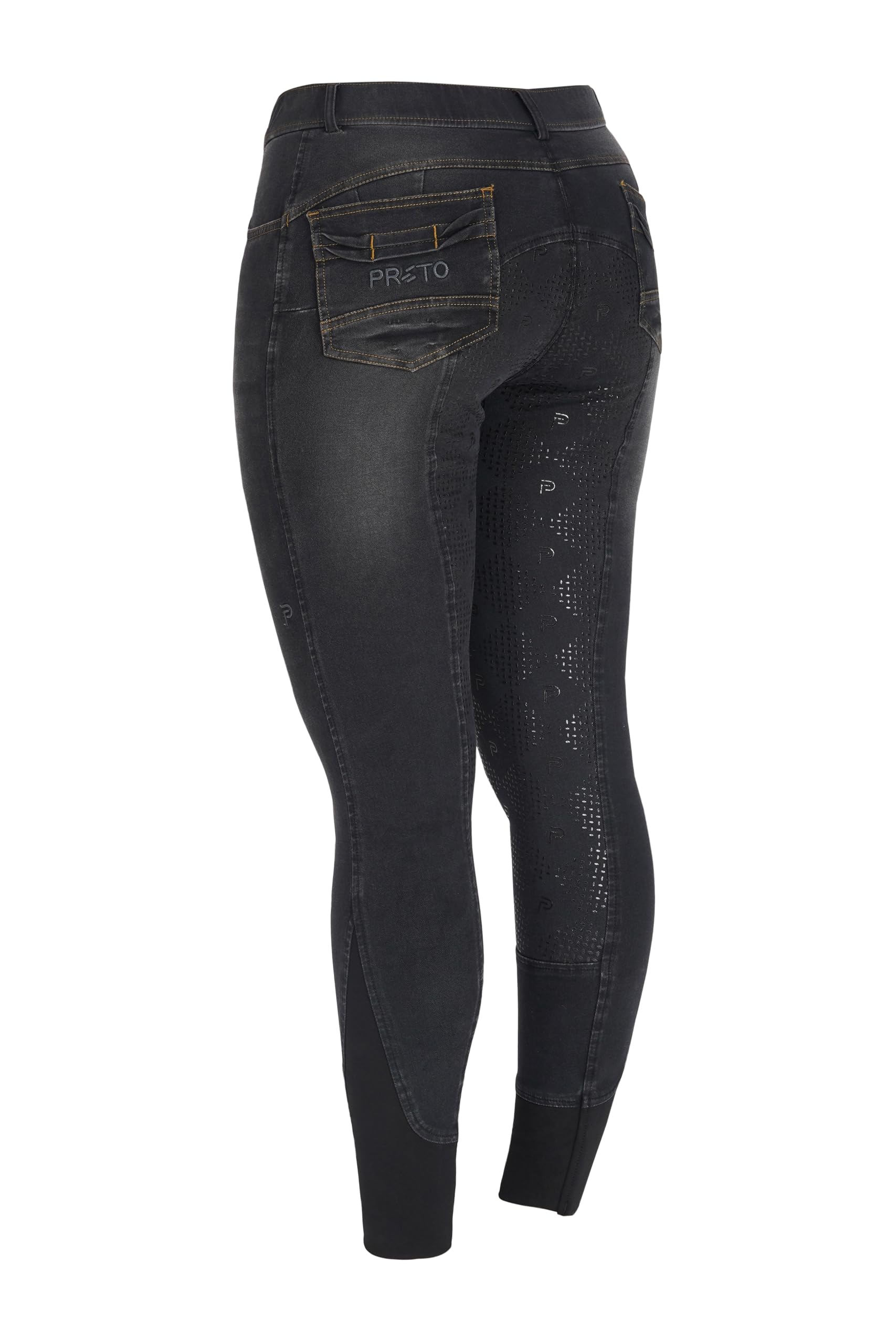 Preto Pantaloni da equitazione da donna in denim di alta qualità, con seduta completa, impugnatura in silicone, morbidi ed elastici, pantaloni da equitazione con tasche