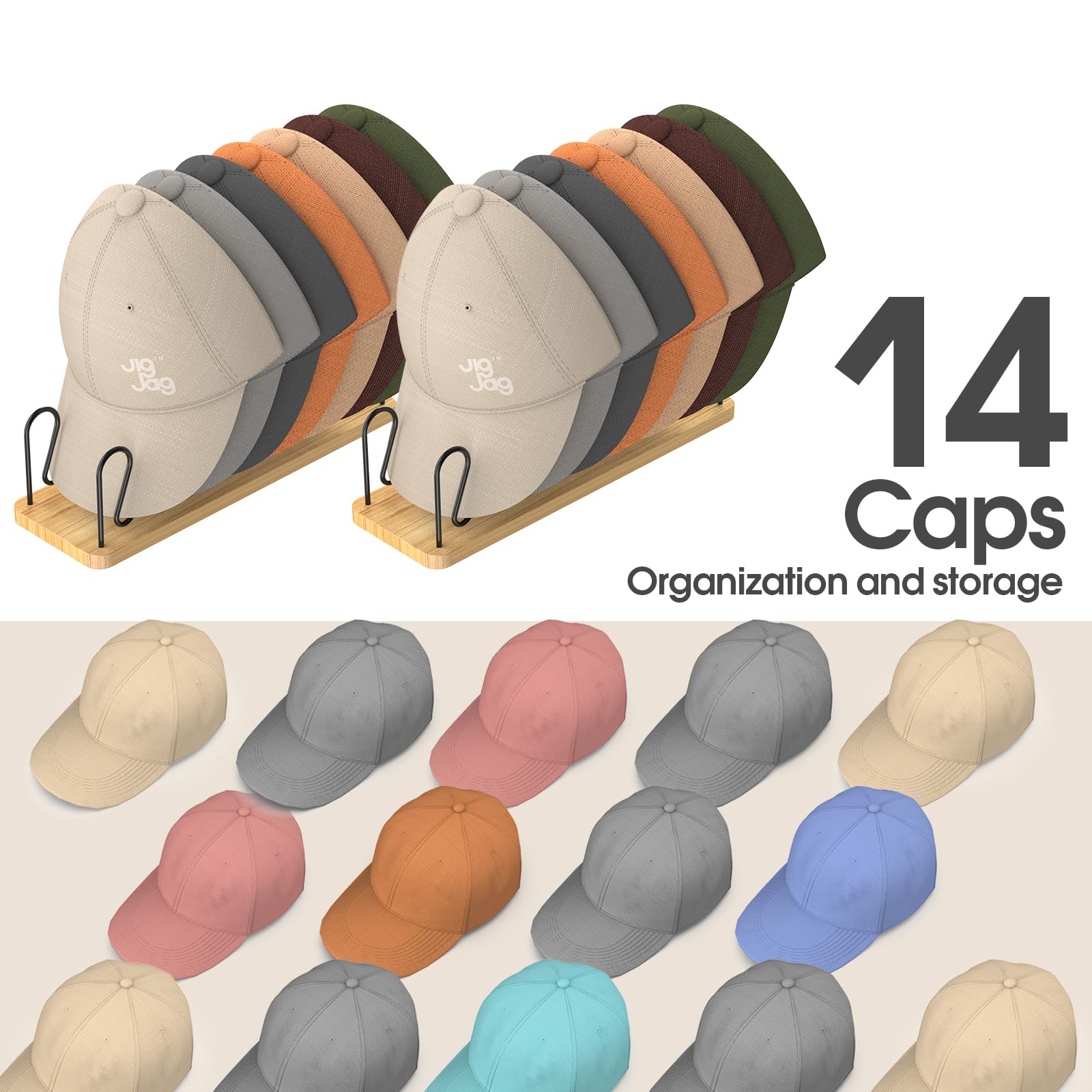 Soporte para gorras de béisbol, paquete de 2, organizadores de sombreros de madera y metal de alta calidad, almacenamiento de sombreros para 14 gorras, estantes de mesa para gorras de béisbol