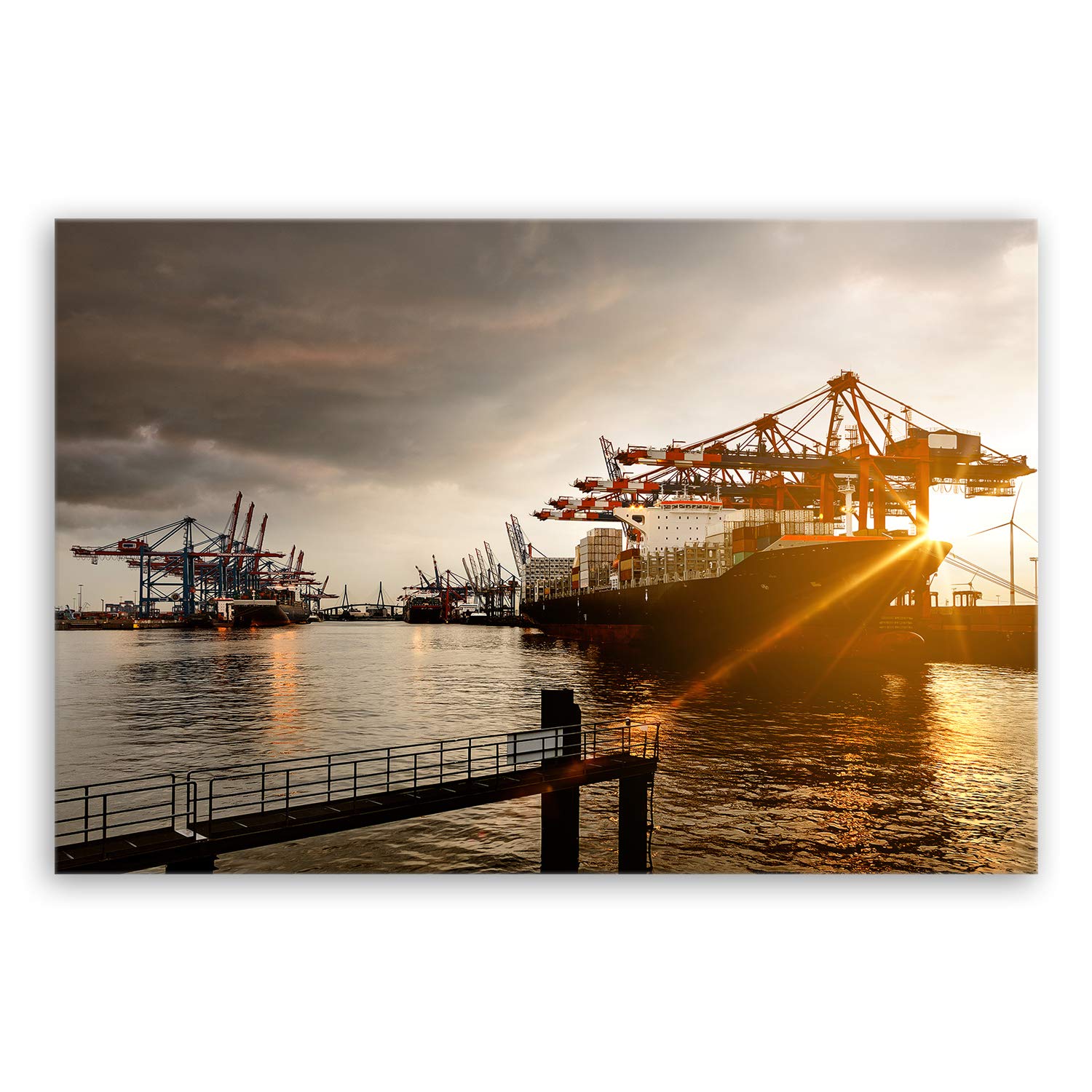 ge Bildet Bild auf Leinwand | Hamburger Hafen in 120x80 cm als Wandbild XXL | Wand-deko Dekoration Wohnung modern Bilder | 1247