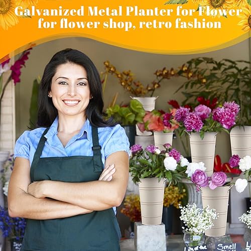 Miniatura 4 de Chumia 6 jarrones de metal galvanizado de 12 pulgadas, floreros franceses para flores cortadas, decoración de cubo de flores de metal, decoración de