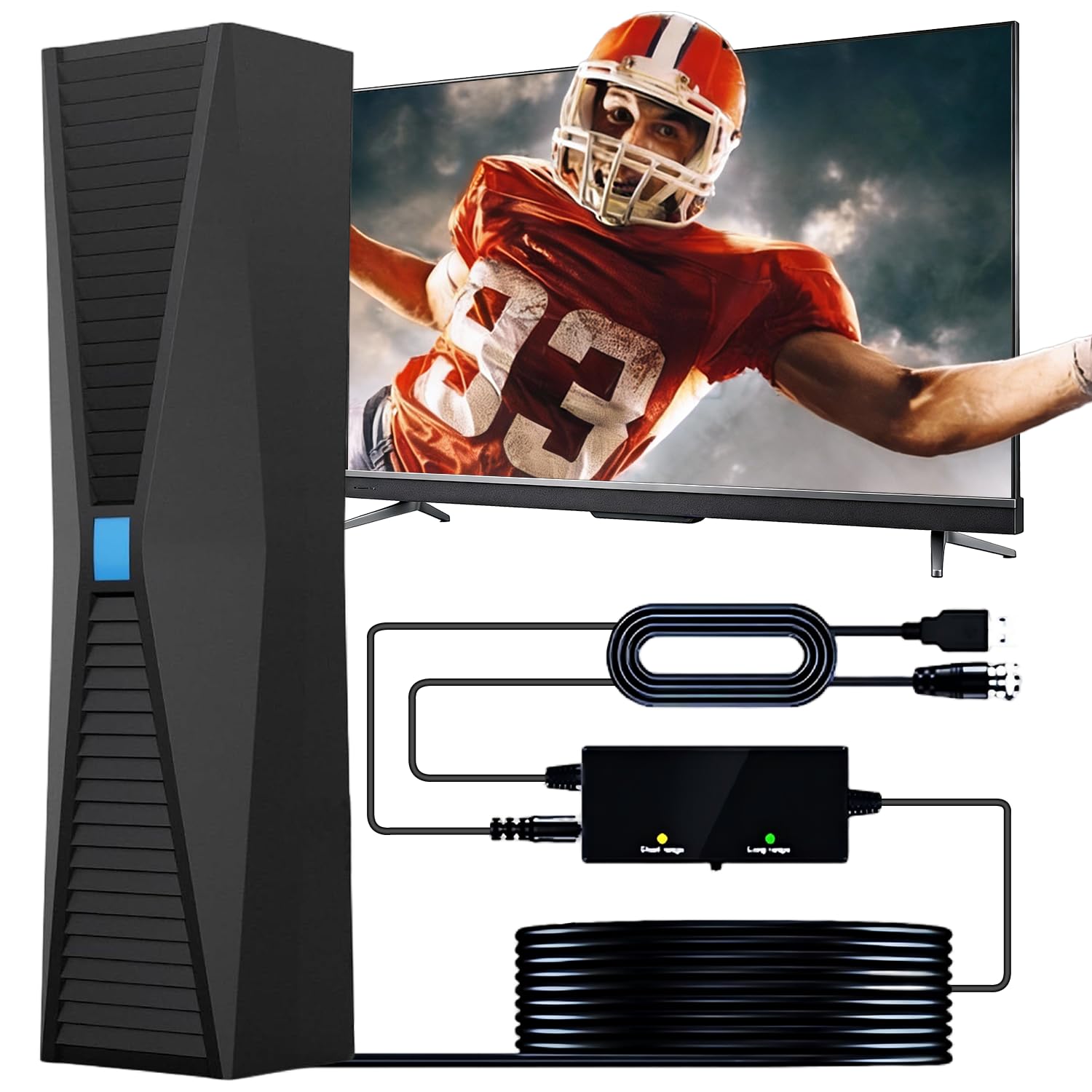 Antenna a lungo raggio 2026 per Smart TV, antenna TV interno/esterno con ripetitore di segnale a 360°