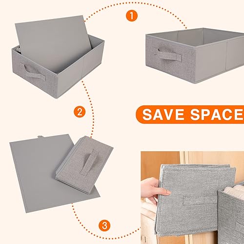 Miniatura 24 de JAKAGO Fabric Storage Bins set of 4 Rectangle Storage Baskets with Handle Foldable Closet Organizer for Clothes Towel bedding Books Collapsible