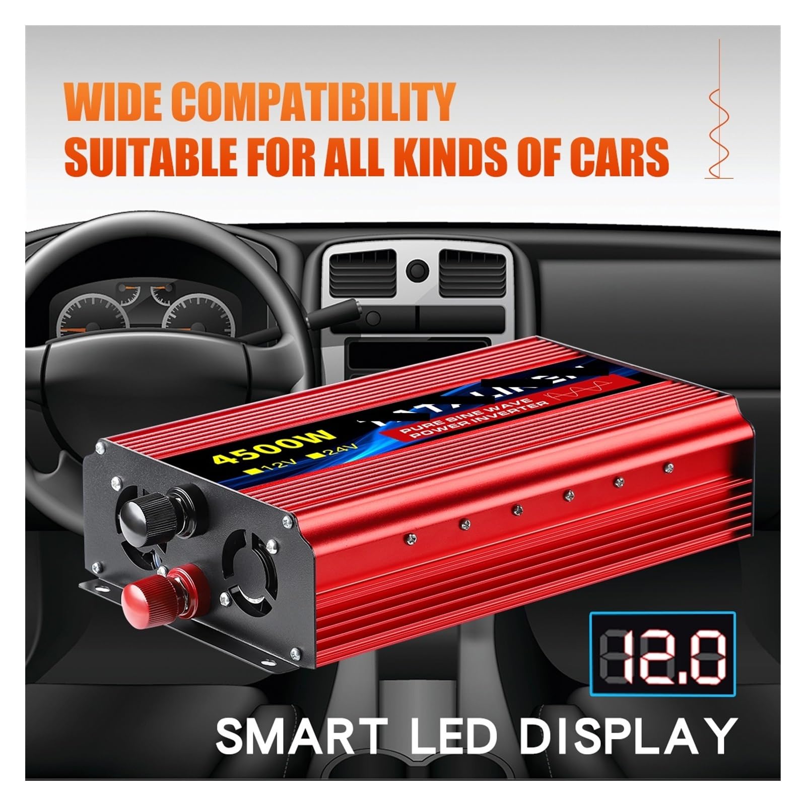 Inversor Inversor de Onda sinusoidal Pura 12V 24V a 220 1600W 2500W 3500W 4000W Convertidor de Voltaje de CC a CA 12 220 Mini Fuente de alimentación for automóvil(12V3500W)