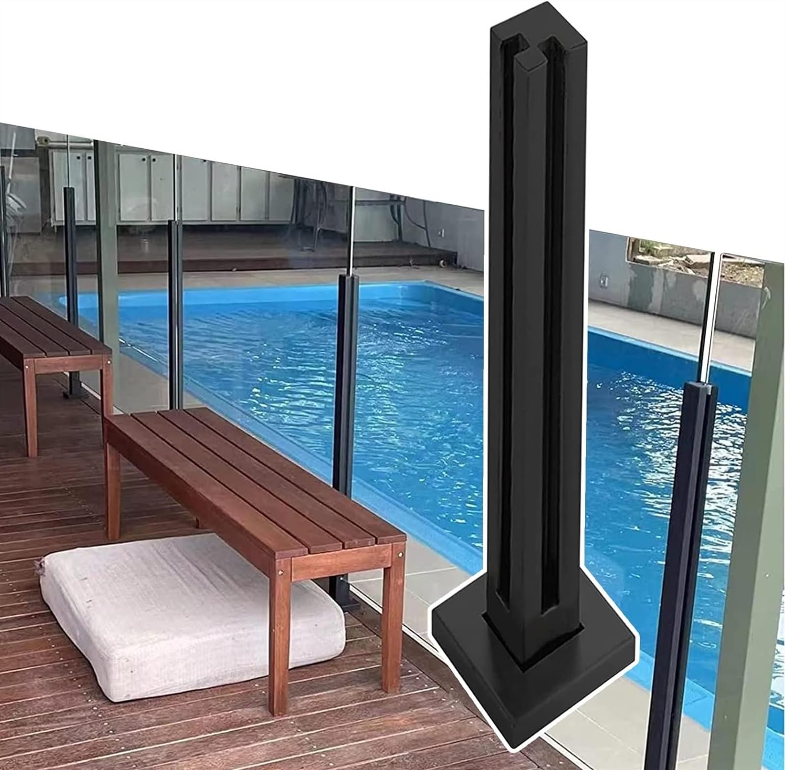 Poteau de balustrade en verre noir carré pour clôture de terrasse de patio